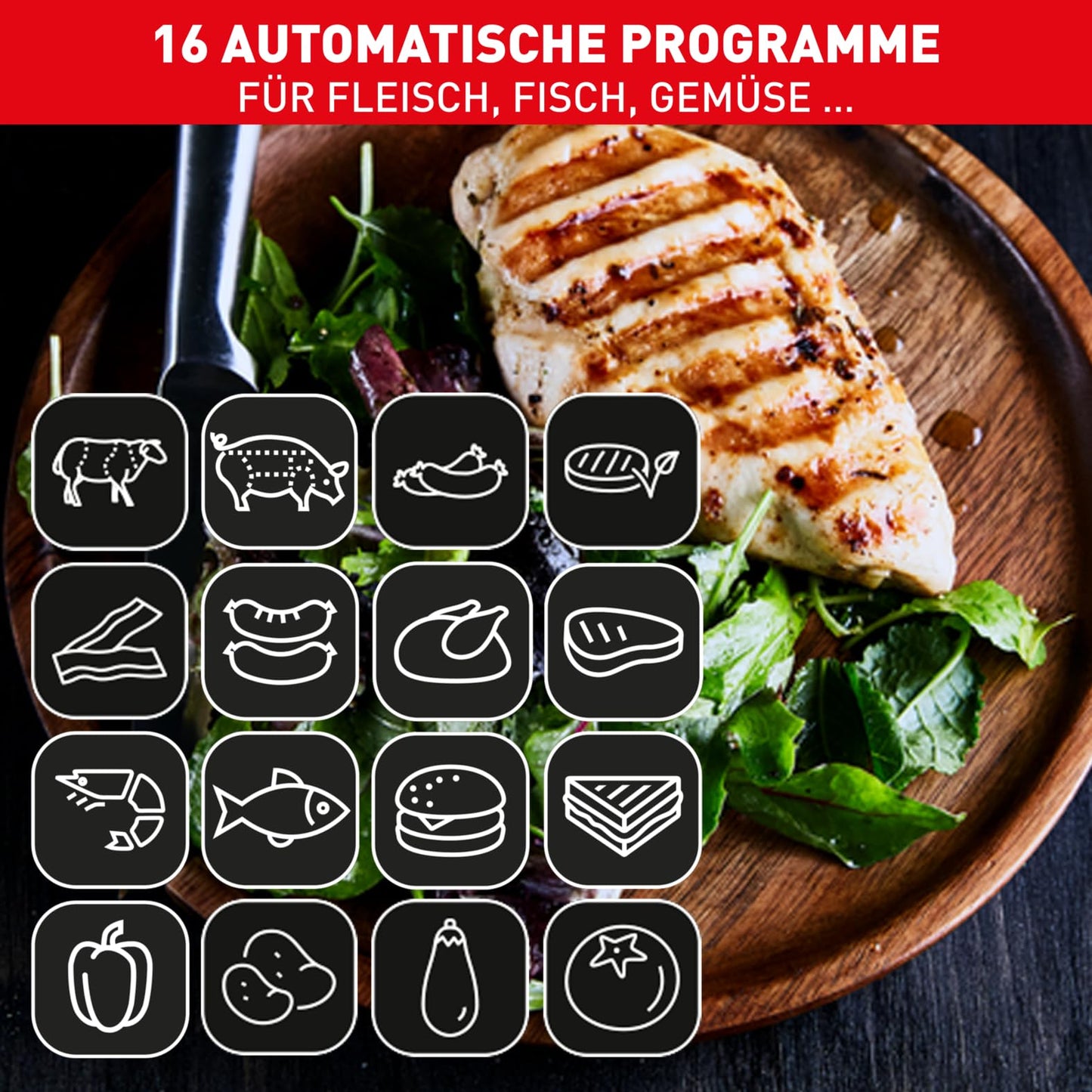 Tefal OptiGrill Elite XL Kontaktgrill, 16 Programme, Digitales Display mit Garstufenanzeige, abnehmbare XL-Platten, Grillboost-Funktion, intuitive Bedienung, Elektrogrill, Edelstahl, GC760D12