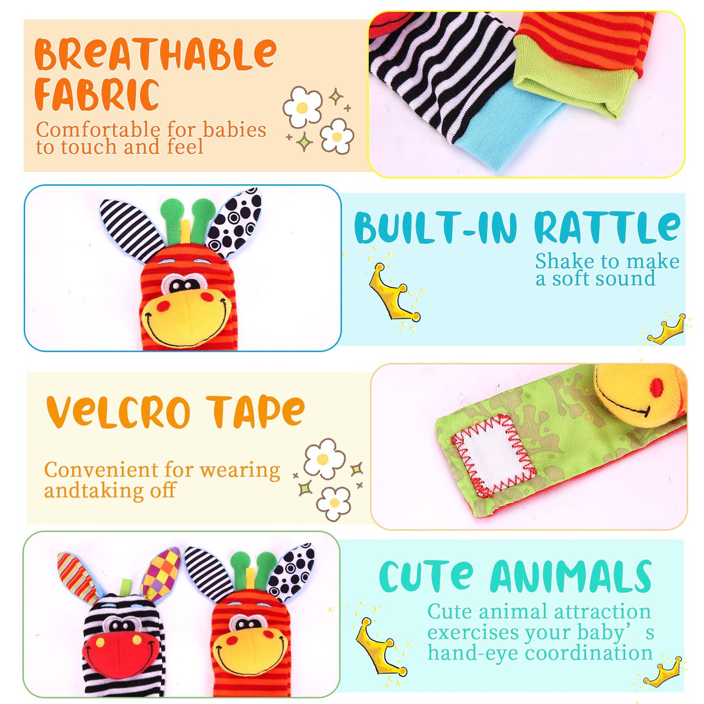 Accevo Baby Wrist Rattles & Rattles Socks Baby Cuddly Toys Early Learning Toy for Toddlers Newborn Baby Gifts Toy for Babies Baby Shower Gift 0-12 Months