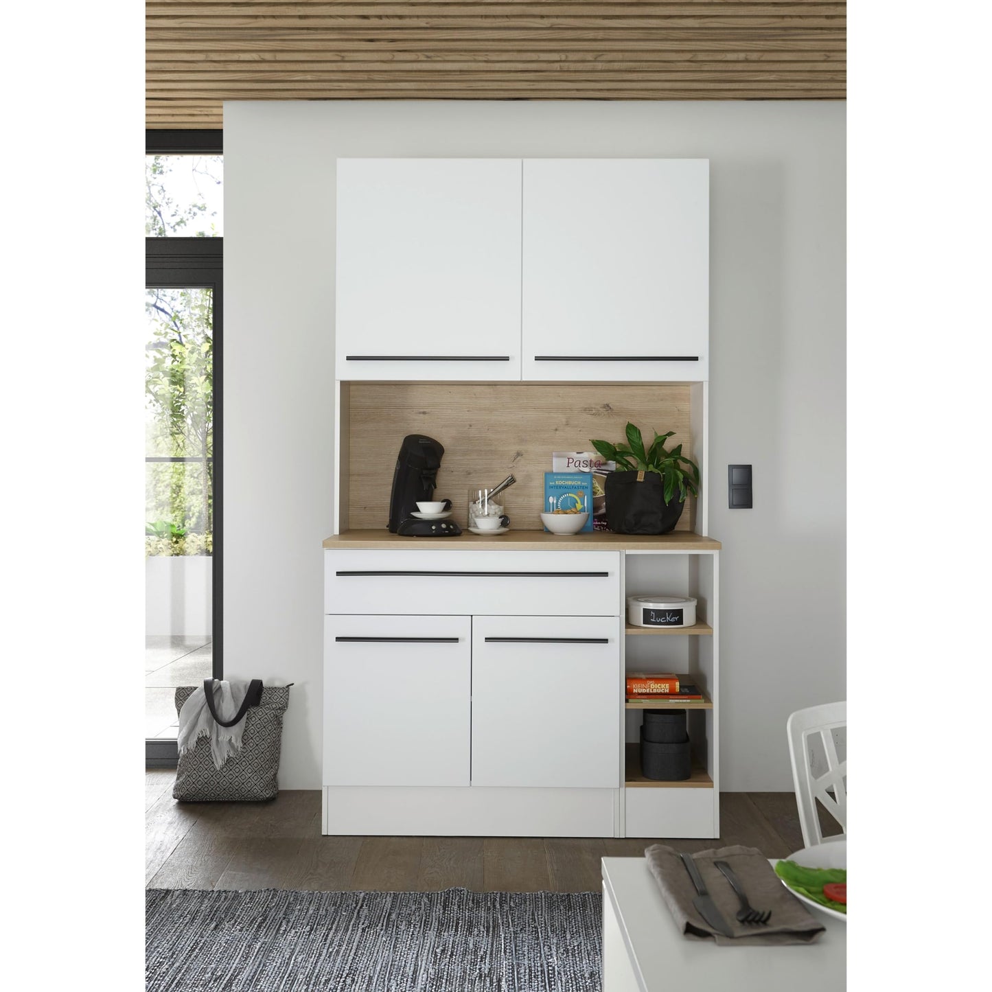 FINN Modern Kitchen Unit without Electrical Appliances in Matt White, Artisan Oak Look, Spacious Fitted Kitchen with Lots of Storage Space, 260 x 200 x 60 cm (W x H x D)