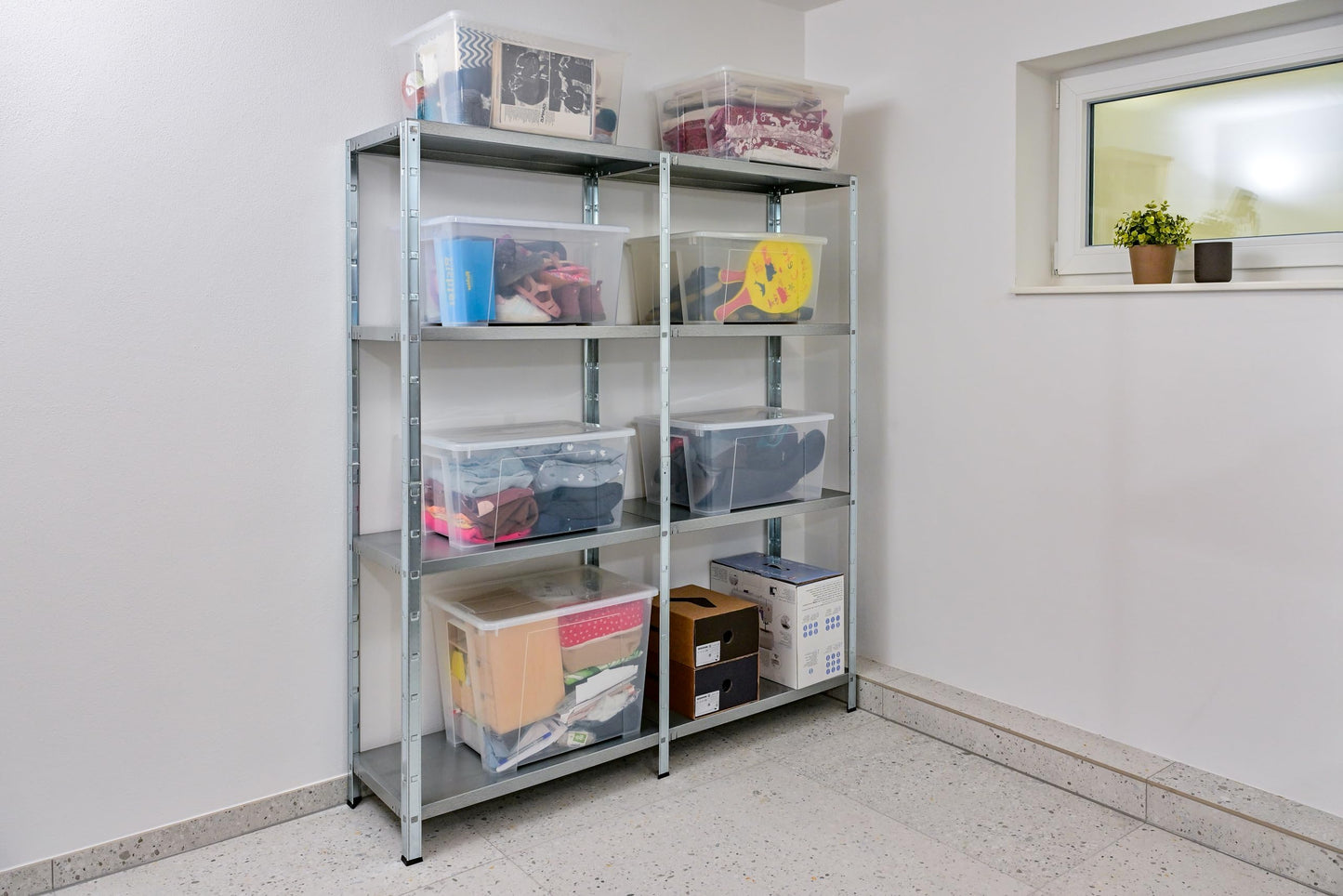 Schulte set of 2 shelving rack galvanised metal 180x160x40 cm storage/display shelf, system with 8 metal shelves, load capacity 520 kg, easy installation, slot system, no screws, silver, 4056397004455