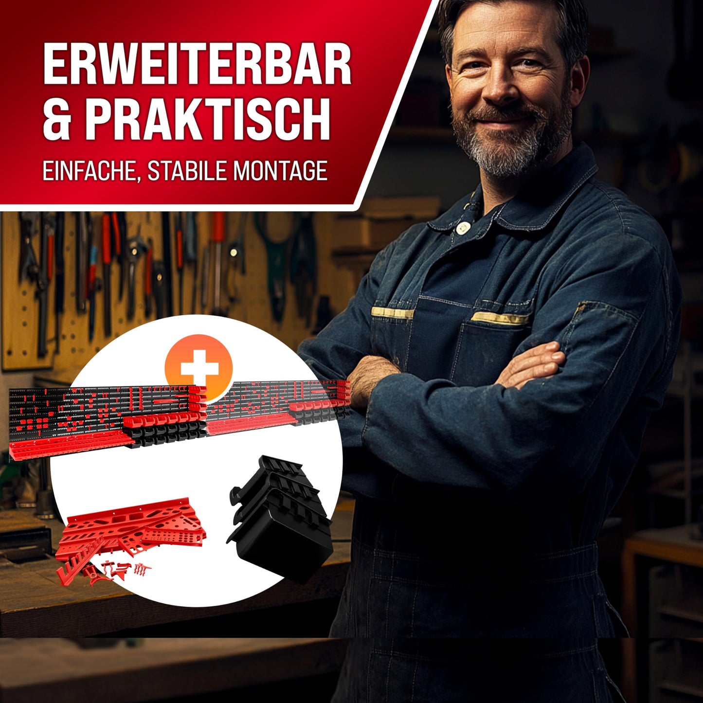Deuba® Wall Shelf + Stacking Boxes - Extra Strong Wall Panels - Extendable Workshop Shelving