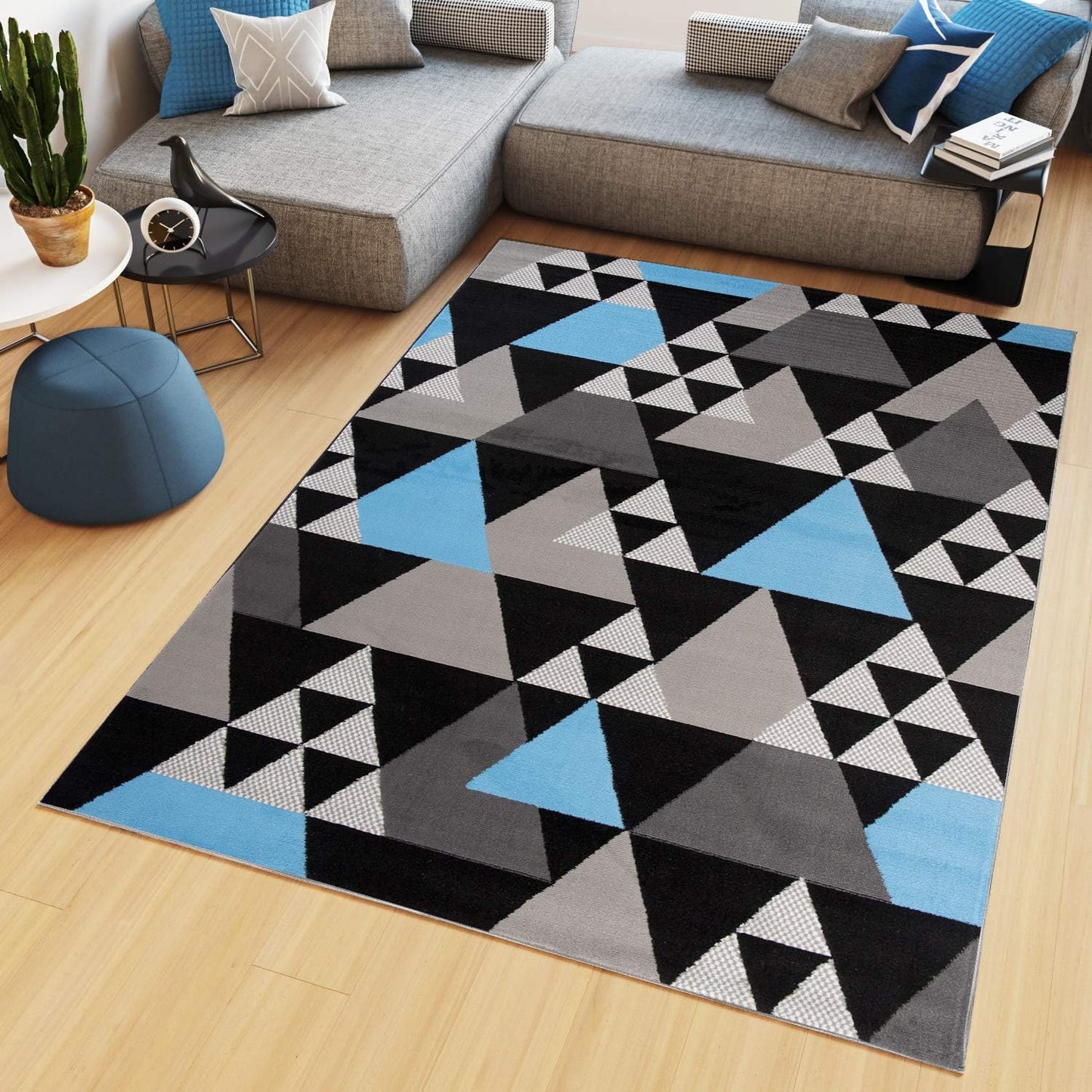 TAPISO Maya Kollektion Teppich Kurzflor Modern Grau Weiß Dunkelgrau Schwarz Blau Meliert Figuren Design Wohnzimmer Schlafzimmer Jugendzimmer ÖKOTEX 120 x 170 cm