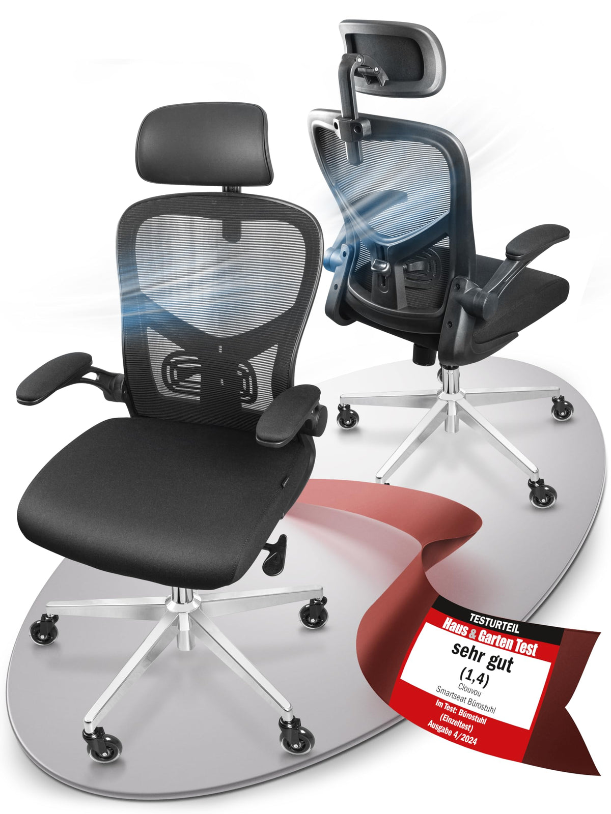 CLOUVOU BrightSeat Ergonomic Office Chair [Test Winner] Desk Chair 100% Individually Adjustable Office Chair & Gaming Chair Computer Chair Home Office Chair Ergonomic Swivel Chair 150 kg