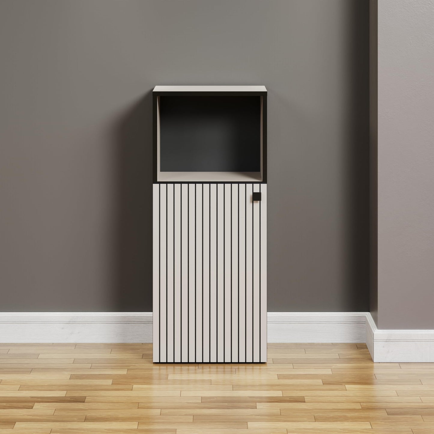 trendteam smart living - PureBliss - Hochschrank - Eiche - Badezimmerschrank in moderner Rillenoptik - edle Metallgriffe - (BxHxT) 40 x 186 x 31 cm - 2 praktische Einlegeböden - kratzfest