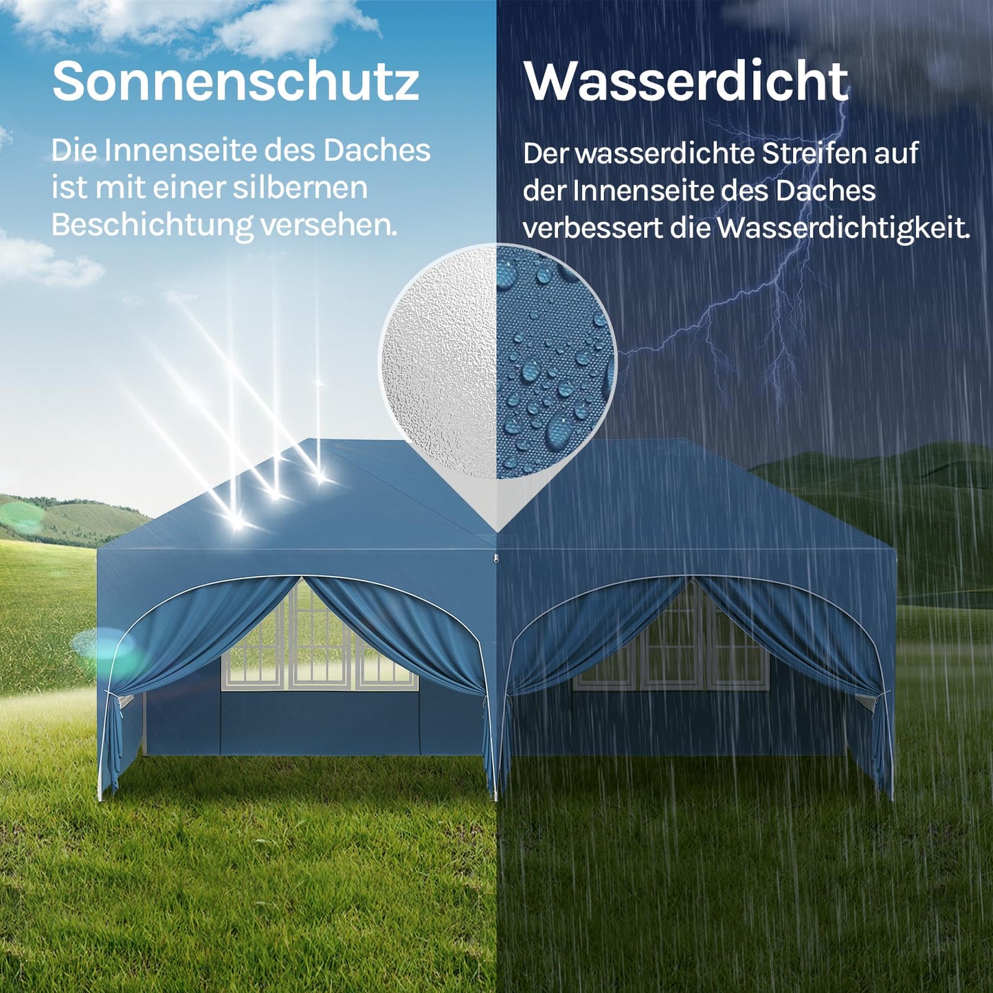 WOLTU Gazebo, Folding Gazebo, 3 x 6 m, with 6 Side Walls, Party Tent, Water-Repellent, UV Protection 50+, Height-Adjustable Garden Gazebo, with Carry Bag, for Outdoor Garden, Camping, Grey