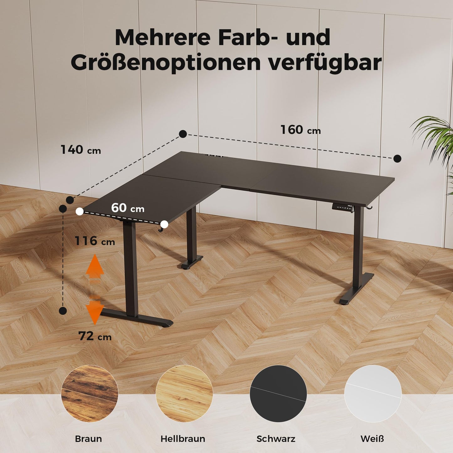 Agilestic L-Shaped Height-Adjustable Desk, 160 x 140 cm Desk, Height Adjustable, Electric, Corner Desk, Ergonomic Standing Seat Table, Computer Desk, White