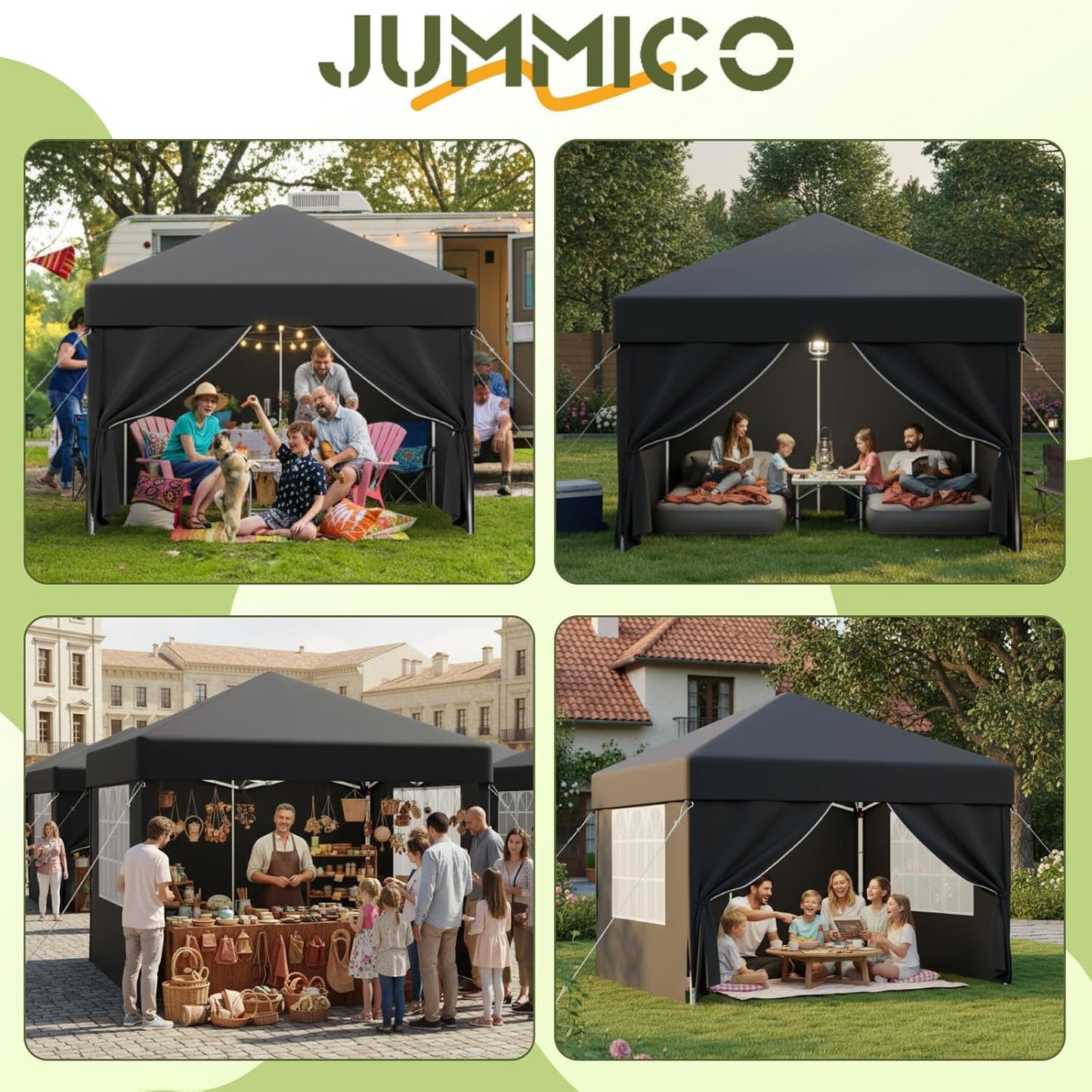 JUMMICO Gazebo 3 x 3 Waterproof Stable Winterproof with 4 Side Walls, Folding Gazebo Height Adjustable, Gazebo UV Protection 50+, Garden Gazebo Folding Tent for Garden, Courtyard, Camping, Gazebo Grey