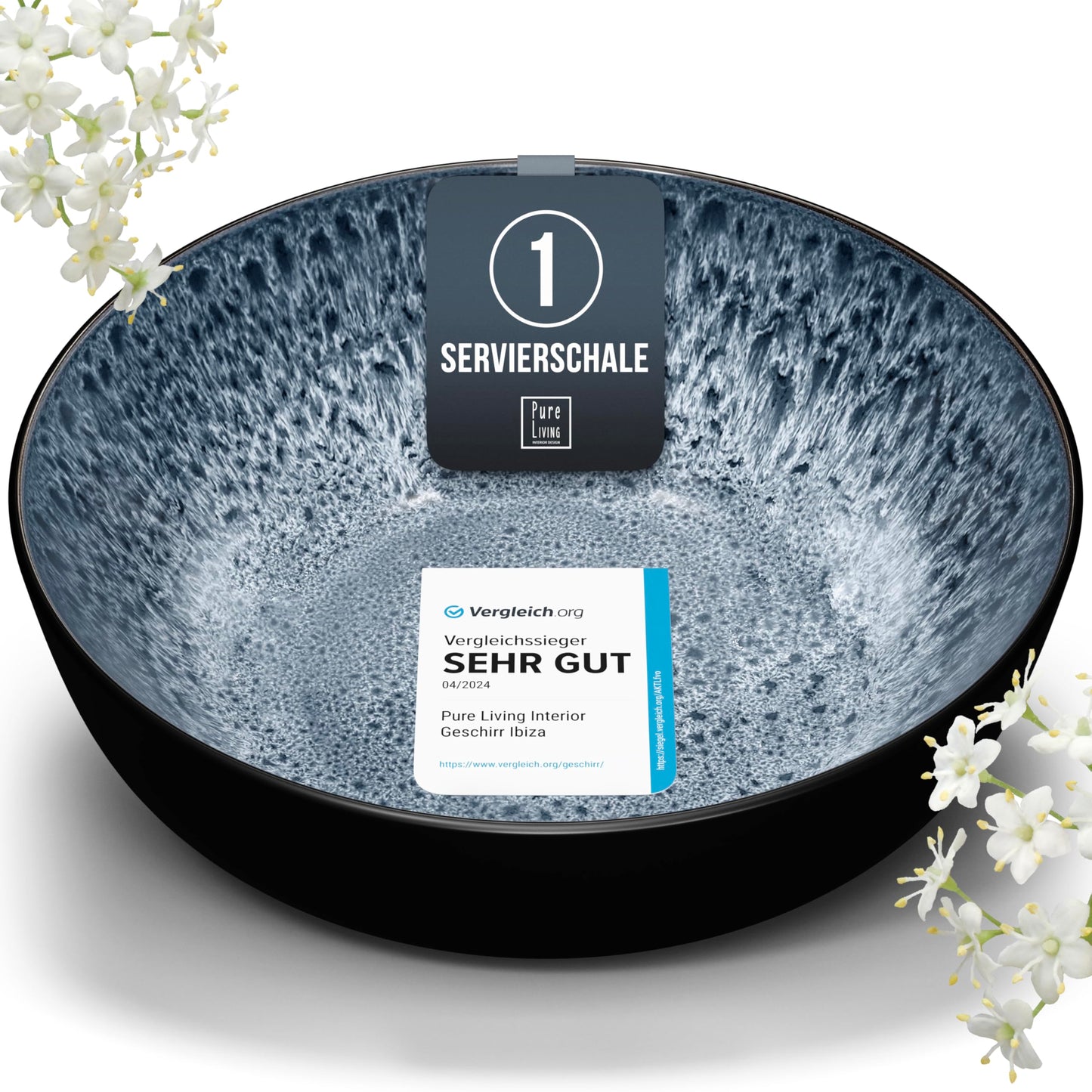 Ibiza Stoneware Crockery Set for 12 People, 48 Pieces, Test Winner, Dreamlike Mediterranean Stoneware Crockery Set, Bowl and Plate Set, Dinner Service for 12 People, Pure Living Crockery Sets in Deep