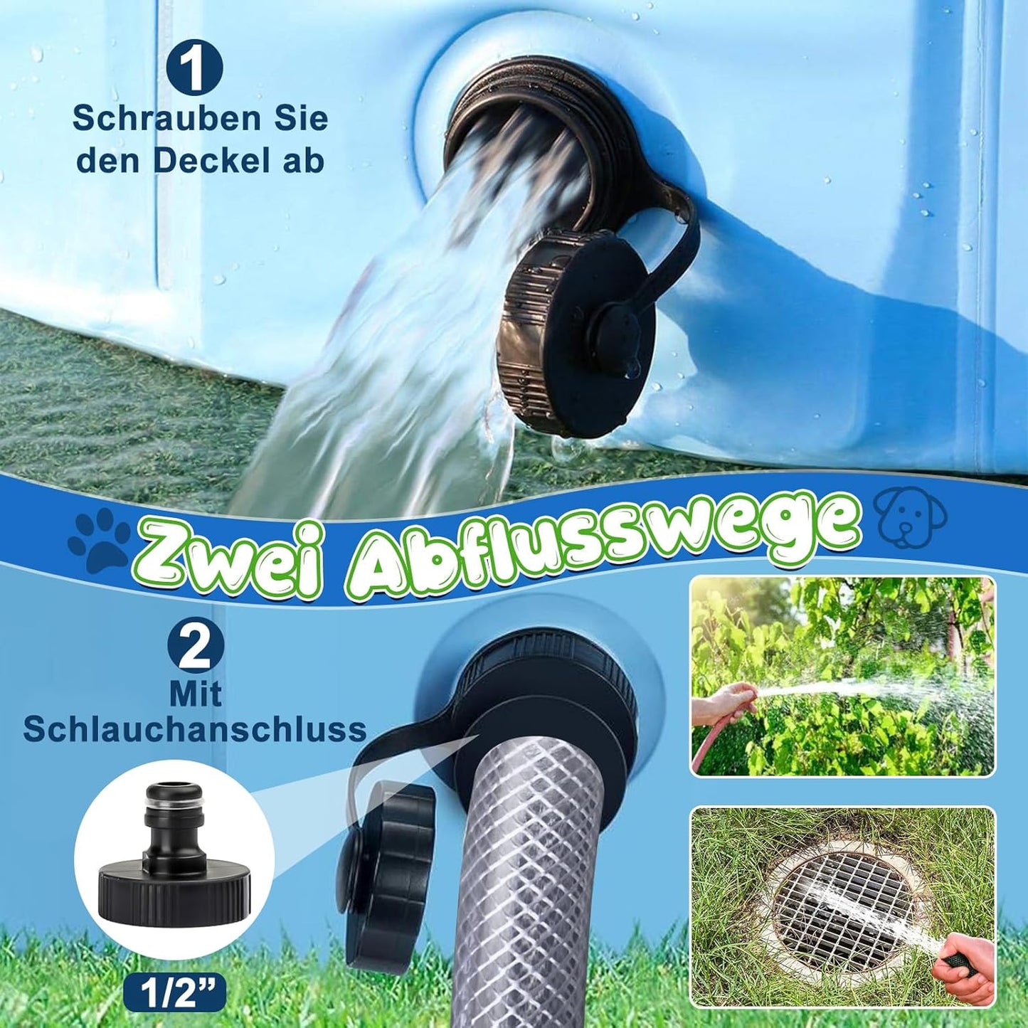 KHOLEZ Hundepool, 120 x 30CM Hundebadewanne für Große Kleine Hunde, Faltbarer Hund Planschbecken für Kinder, Tragbar Swimmingpool Schwimmbecken rutschfest mit Badebürste Ablassventil PVC-Aufnäher x 4