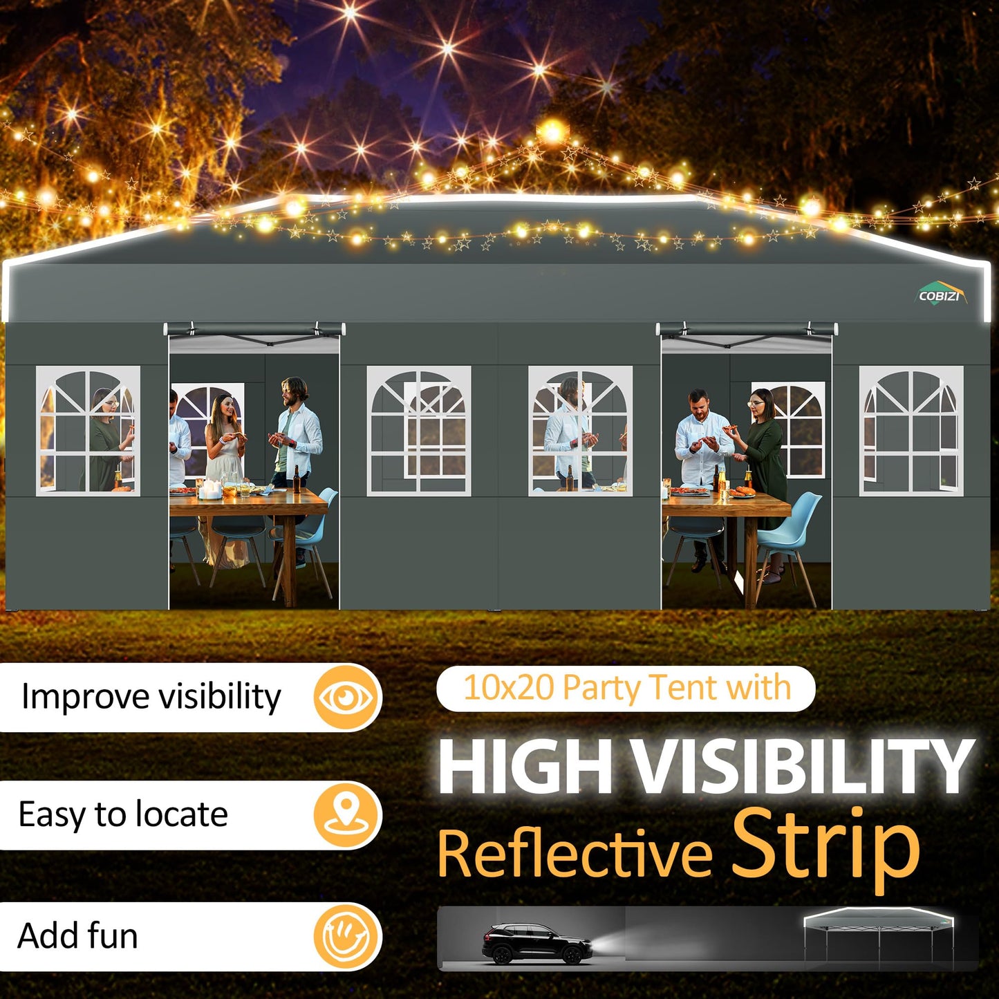 COBIZI Folding Gazebo Gazebo 3 x 6 Waterproof Winterproof Garden Gazebo Party Tent Pop Up Gazebo Foldable Tent with 6 Side Waves with Ventilation Openings, Sandbag for Market, Outdoor Event, Black
