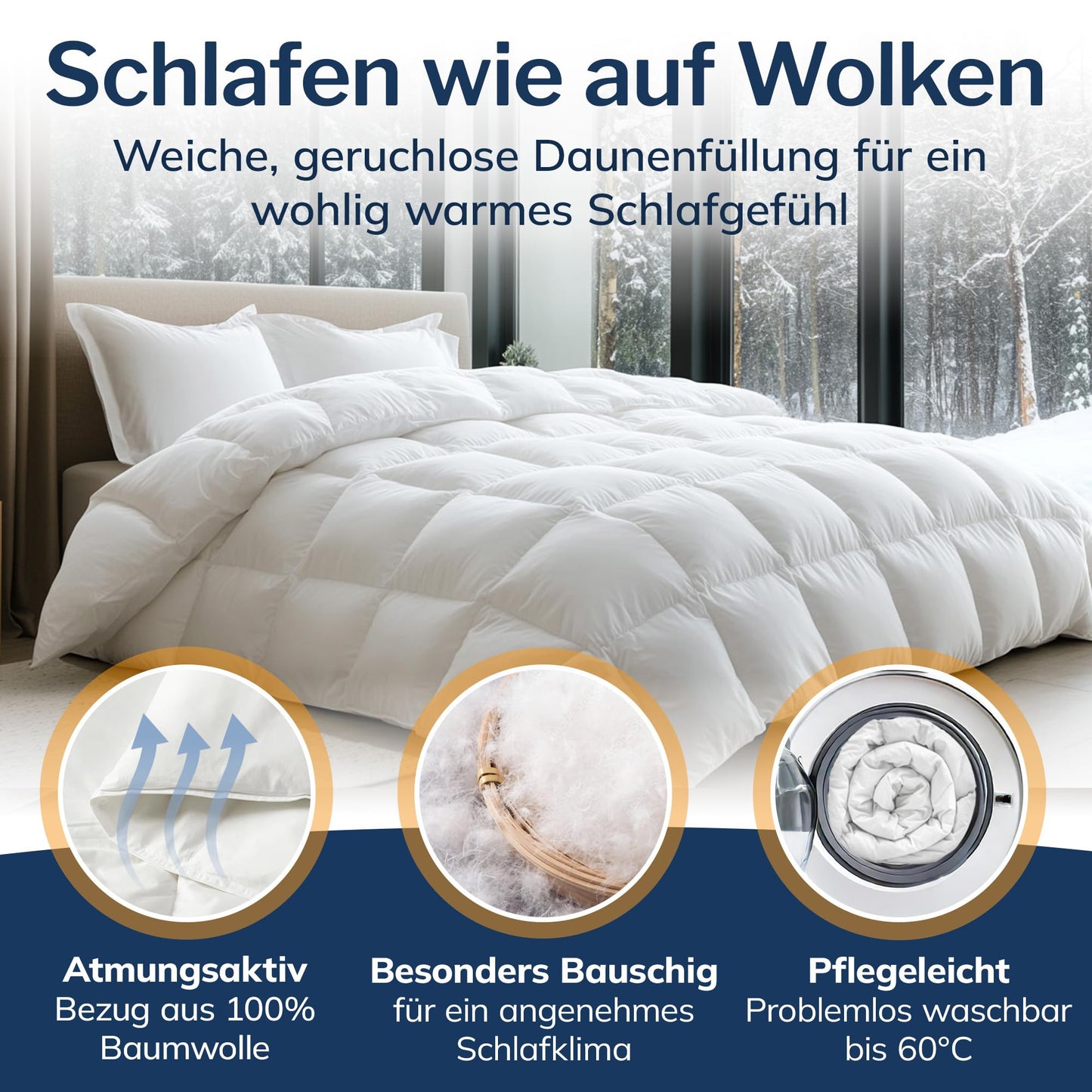 CALMONT - Daunen Bettdecke I Daunendecke 135x200 I 100% extra weiche Federn & Daunen | Fachärztlich geprüft für Allergiker | Oeko-Tex (135 x 200 cm, Warme Winterdecke)