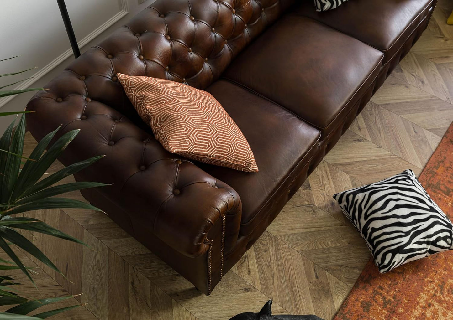 MASSIVMOEBEL24.DE Chesterfield #103 3-Seater Sofa Real Leather 218 x 82 x 76 cm Brown