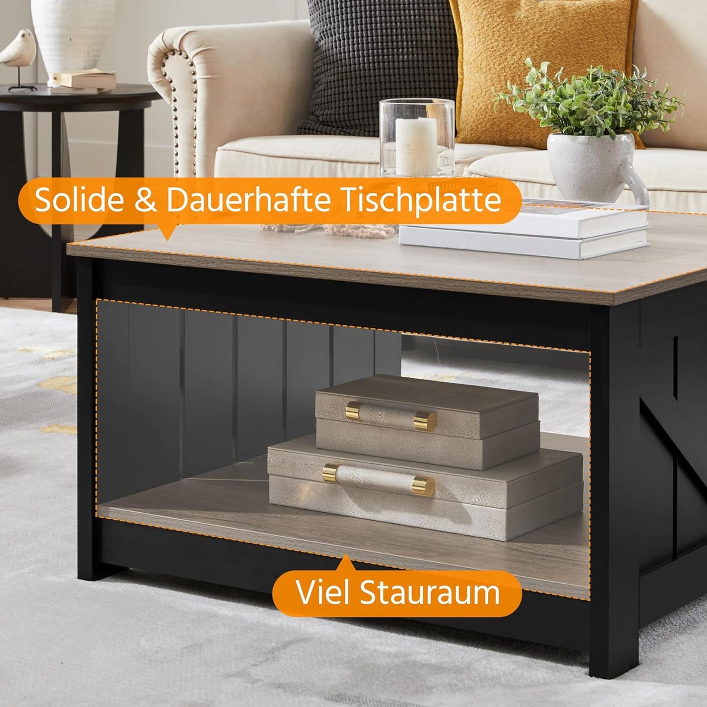 Yaheetech Coffee Table Square Sofa Table Modern Living Room Table with Storage Compartment Side Table for Living Room / Office 80 x 80 x 45 cm
