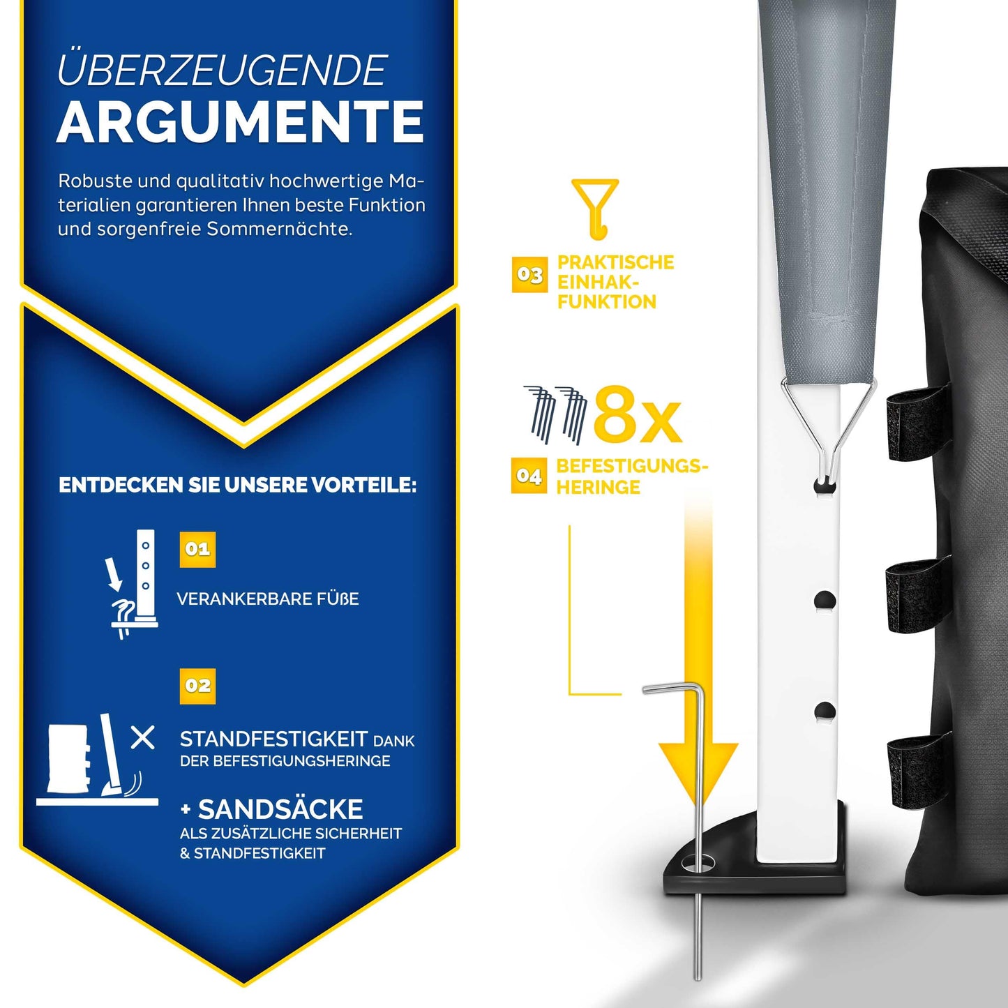 tillvex Gazebo 3 x 3 m Waterproof with 4 Side Panels + Set of 4 Sandbags Pop-Up Folding Gazebo Stable & Height Adjustable Garden Tent UV Protection 50+ Party Tent with Bag for Garden, Grey