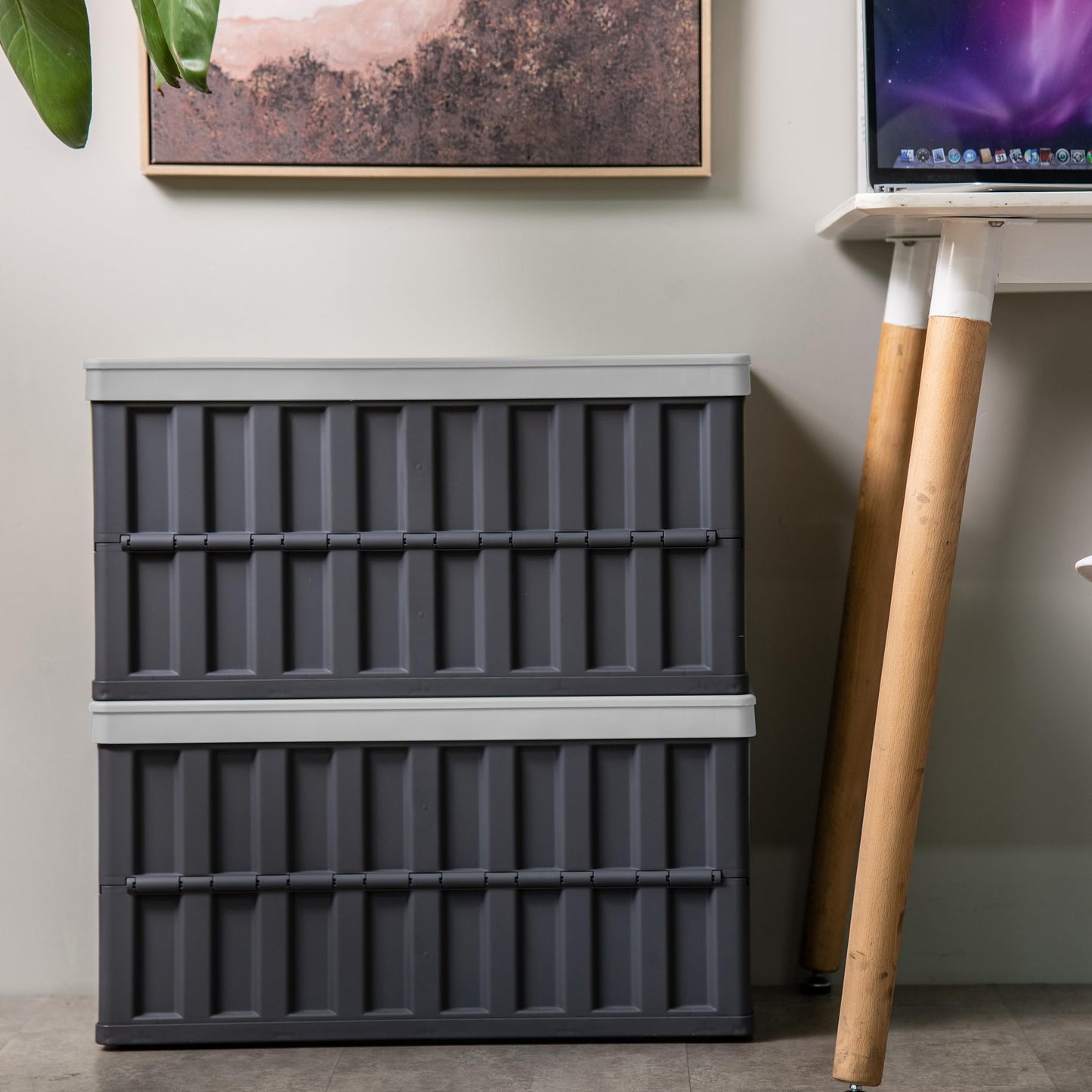 Citylife Set of 4 64 L Folding Box with Lid, Foldable Camping Box, Collapsible Storage Bins for Organising Large Heavy Outdoor, Bathroom, Kitchen, Office, Living Room (Grey)