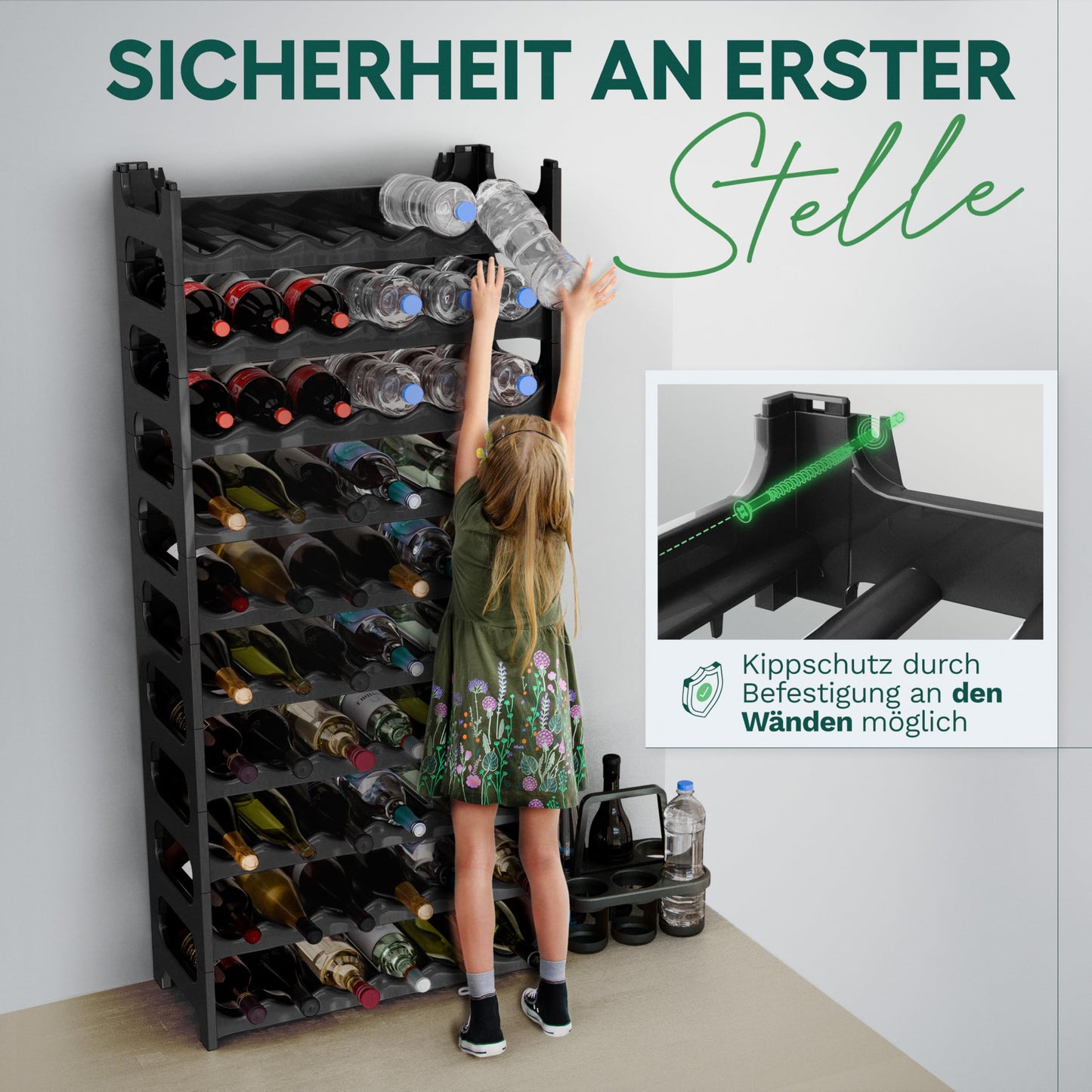 Novaliv Plastic Bottle Rack for 48 Bottles Expandable Wine Rack Stackable Black Drink Rack Bottle Shelf System Shelf for Drinks Bottle Cabinet Spirits Shelf