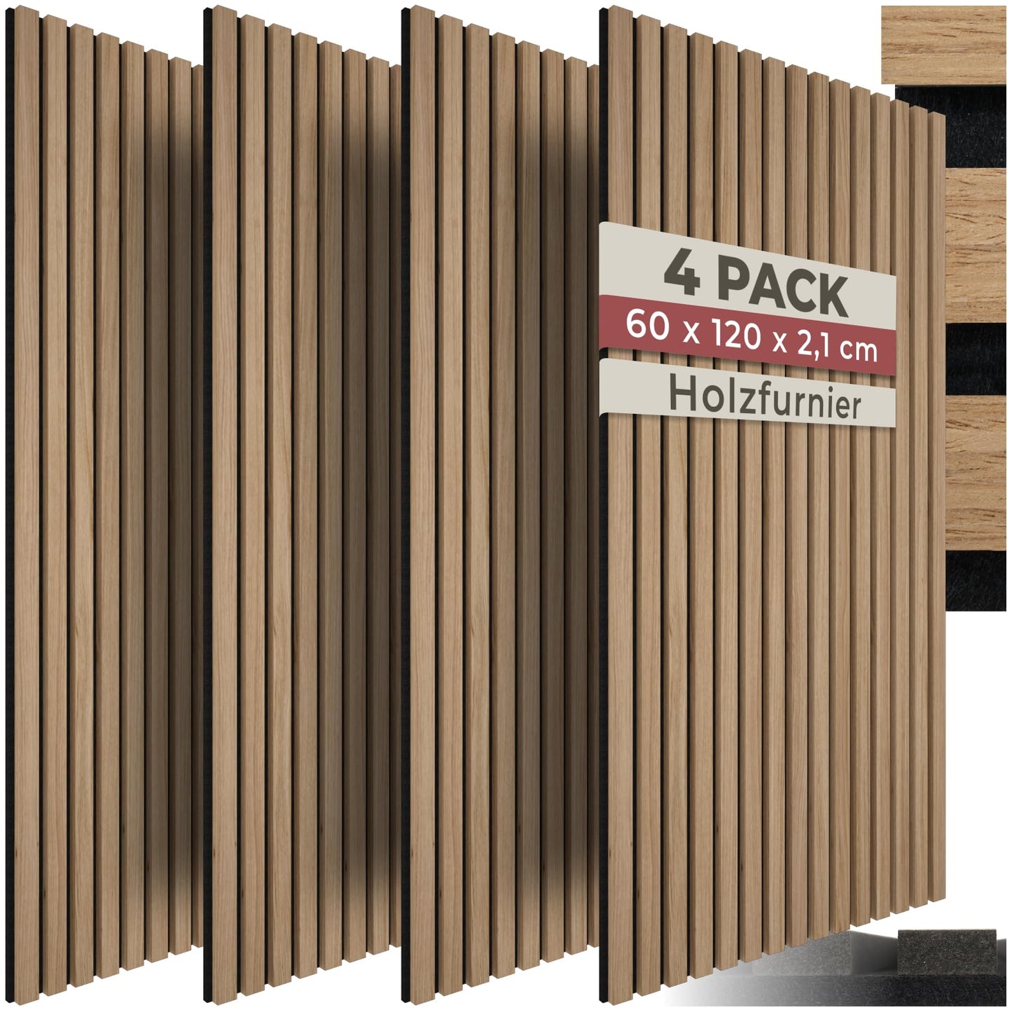 tectake® 3D Acoustic Panels, Wood Look Panels, Wall Panels in Wood Look as Sound Absorber, Panels for Living Room, Kitchen, Wall Decoration, Wall Cladding and Sound Insulation - Light Oak, Set of 4