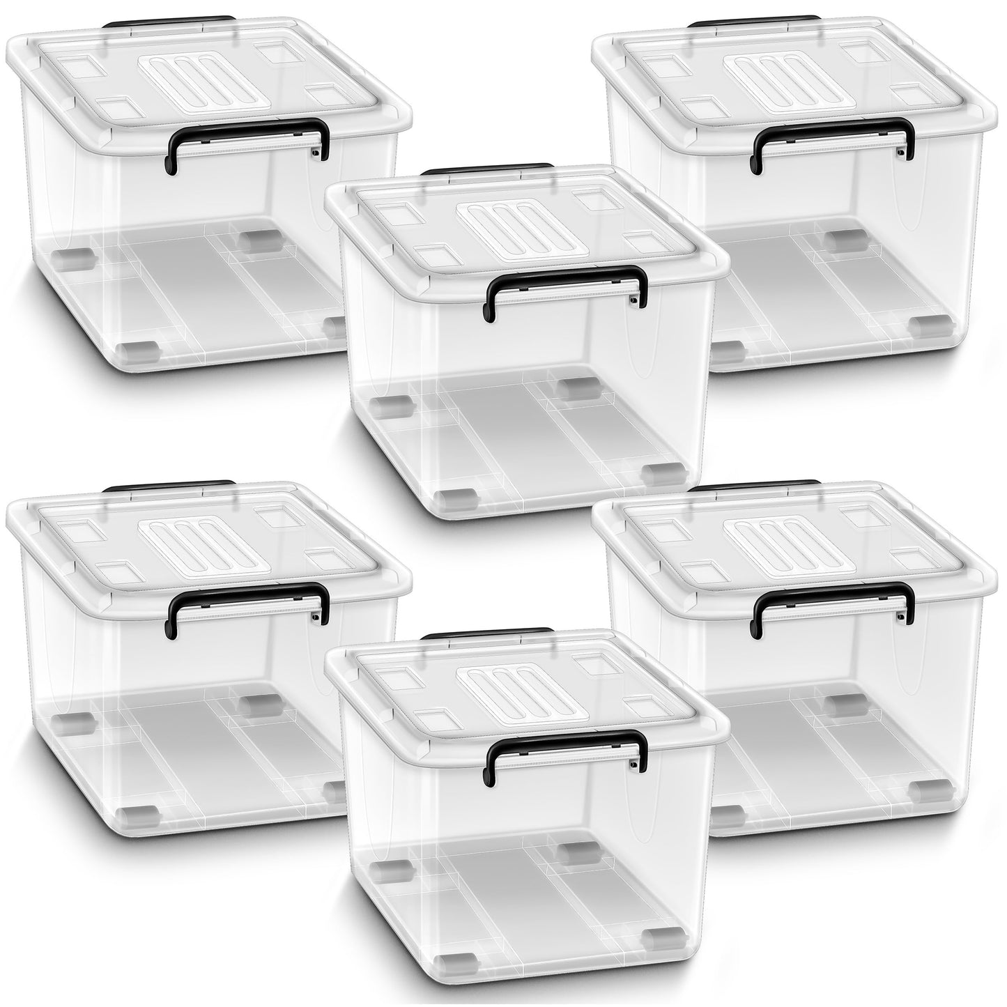 tillvex® Storage Boxes with Lid, Set of 6, 13 Litres, Food Safe, Plastic Boxes Set, Stackable, Storage Organiser System Box, Large, Storage Box, Clothes Boxes, 100% New Material