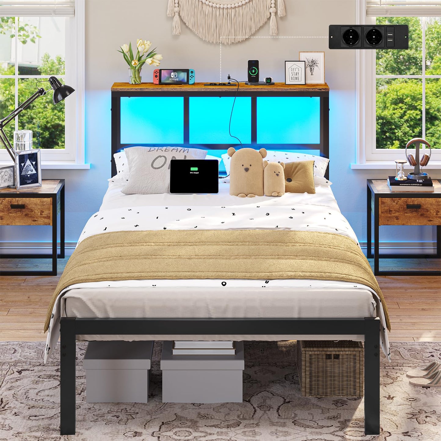 Brinlawb Bed 180 x 200 cm with Metal Slatted Frame