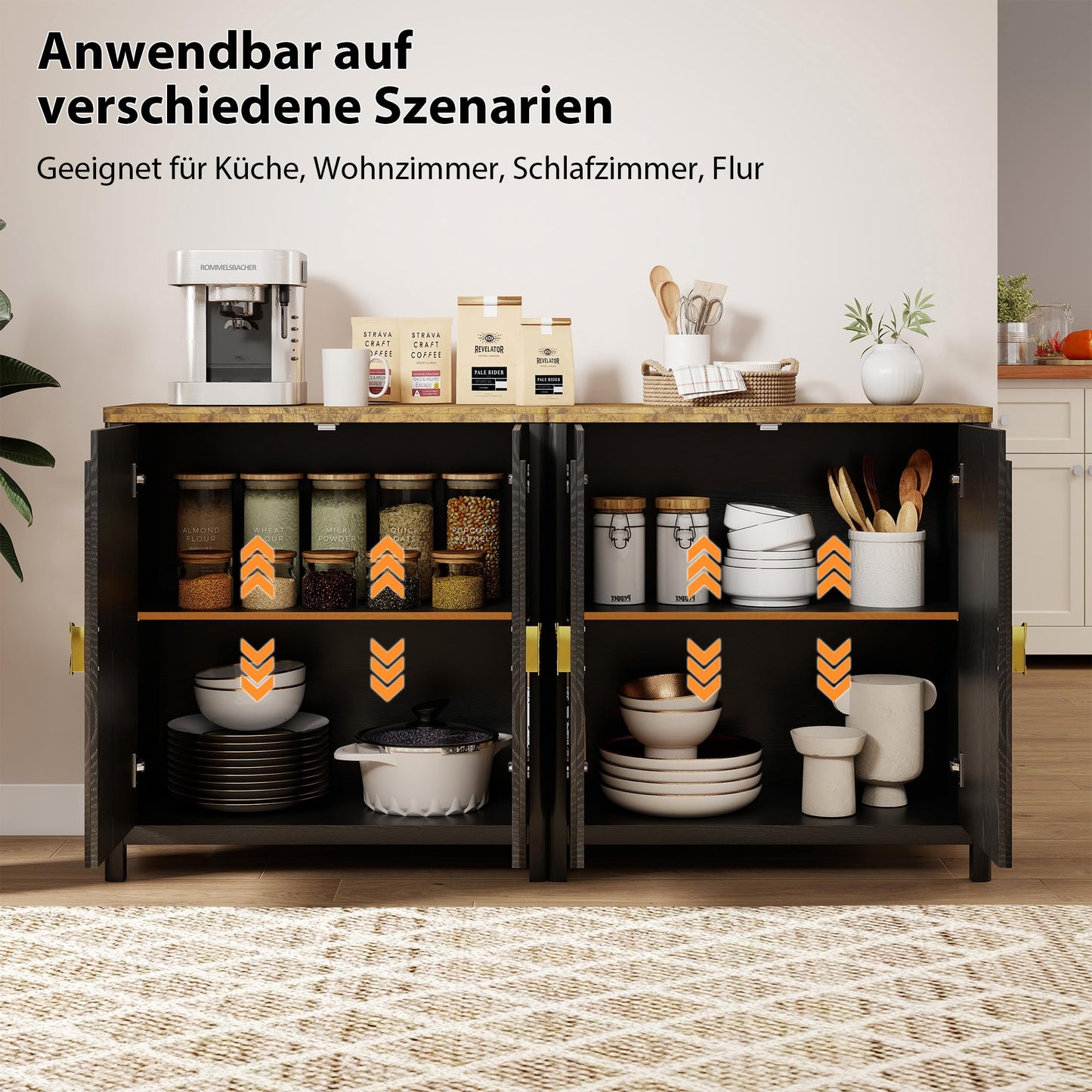 Lvifur Sideboard, Küchenschrank mit 2 Türen für Wohnzimmer, Küche, Esszimmer,80cm Breit Küchenbuffet aus Holz mit Arbeitsplatte & Ausreichend Stauraum für Flur