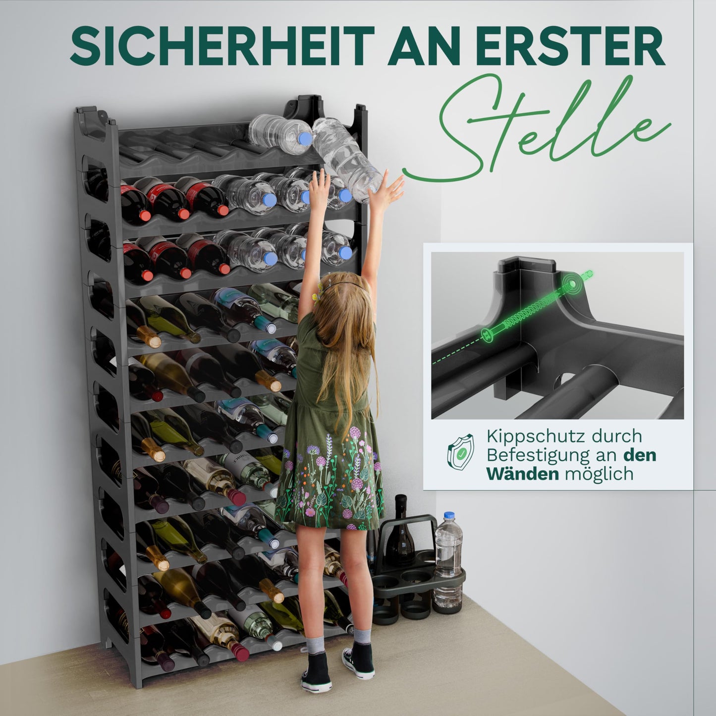 Novaliv Plastic Bottle Rack for 48 Bottles Expandable Wine Rack Stackable Black Drink Rack Bottle Shelf System Shelf for Drinks Bottle Cabinet Spirits Shelf