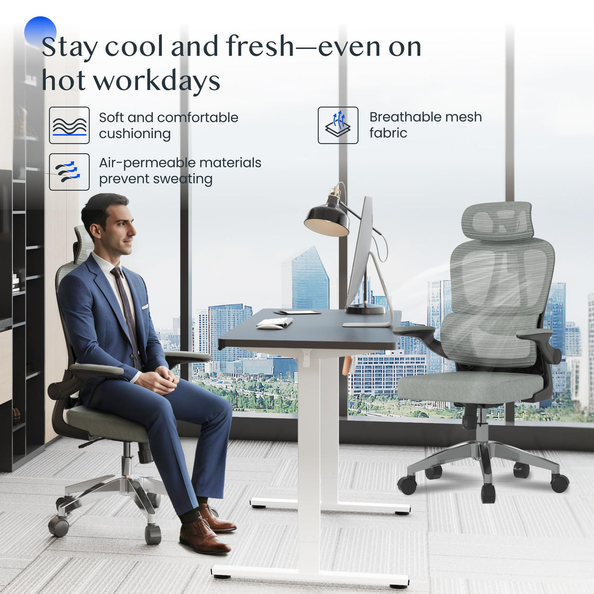 FLEXISPOT OC3C Office Chair Ergonomic Desk Chair Computer Chair Height-Adjustable Seat Headrest Armrest Lumbar Support Swivel Castors Work Chair