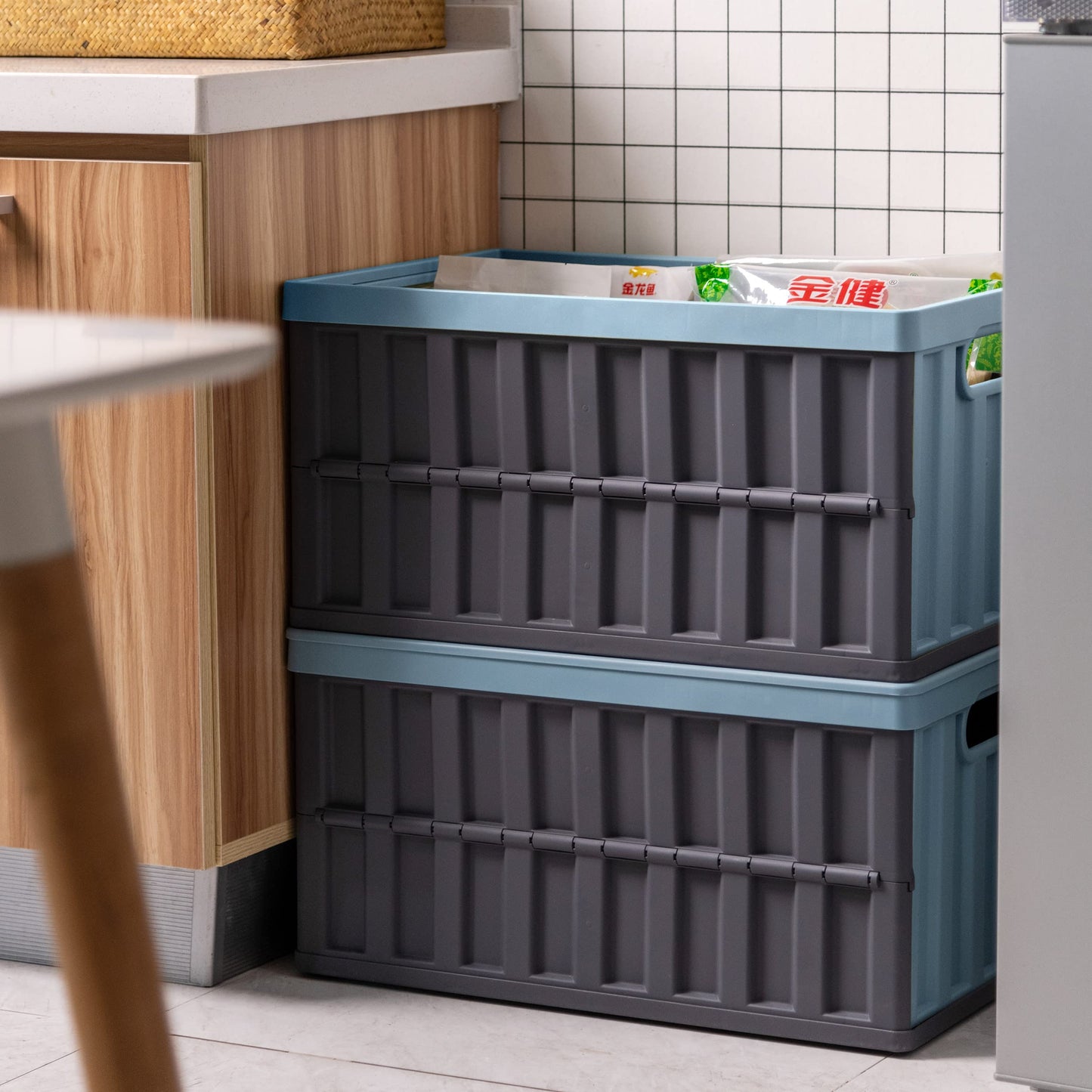 Citylife Set of 4 64 L Folding Box with Lid, Foldable Camping Box, Collapsible Storage Bins for Organising Large Heavy Outdoor, Bathroom, Kitchen, Office, Living Room (Grey)