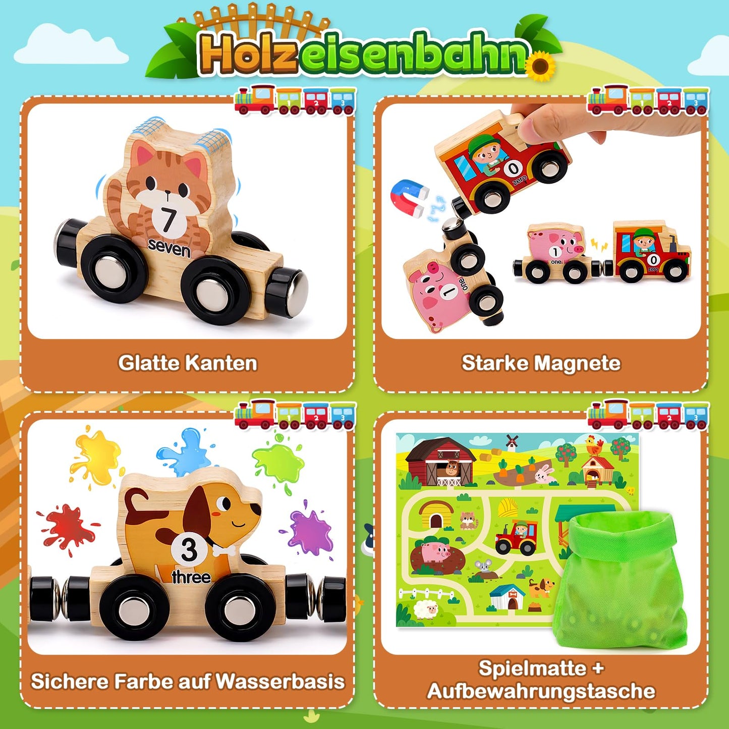 Montessori Toy from 1 2 3 Years: Magnetic Train Wooden Toy from 1 2 Years Motor Skills Toy from 1 Year, Wooden Train Children's Toy from 2-3 Years Baby Gift 1 2 3 Years Birthday Boy Girl