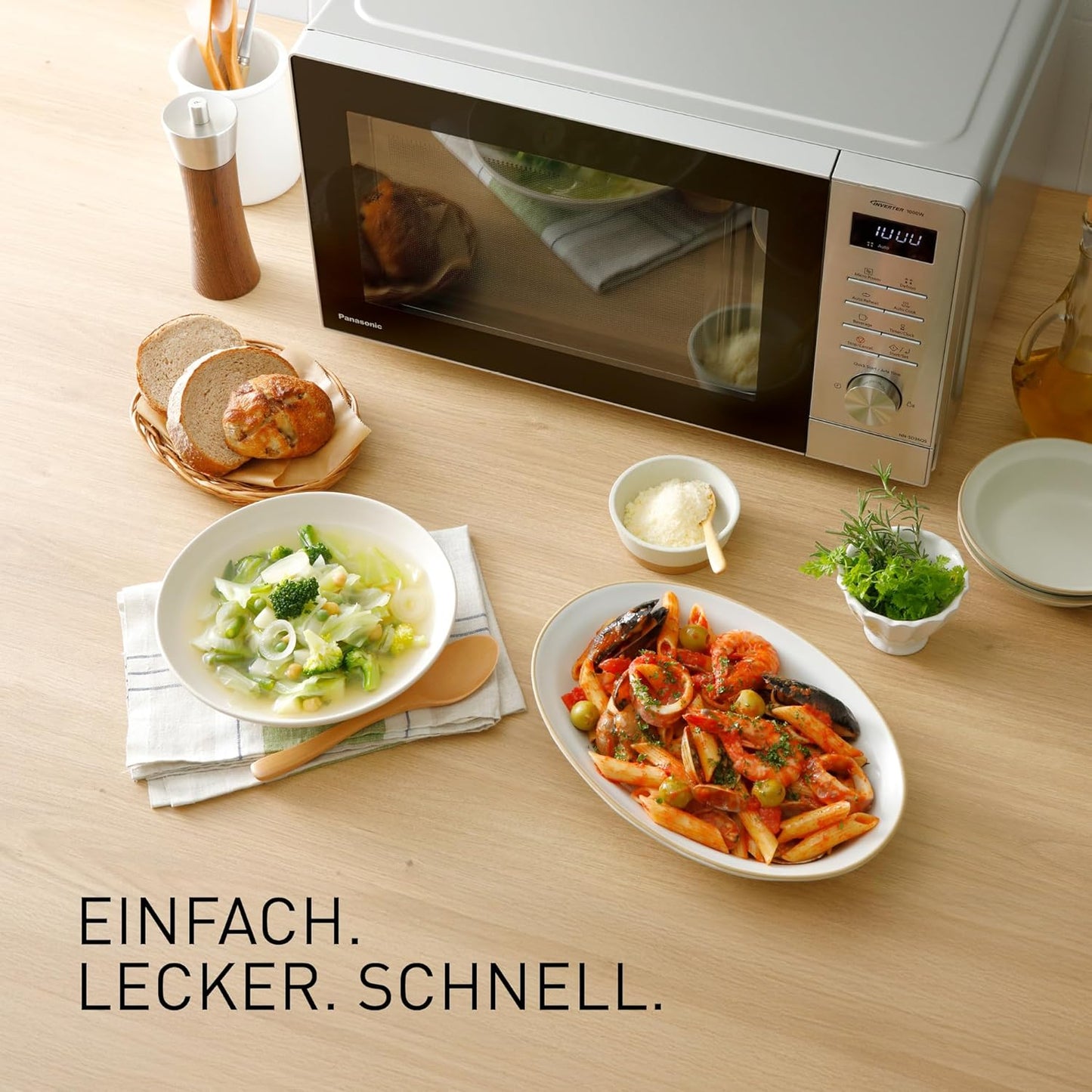 Panasonic NN-SD36QSEPG Solo Microwave 29L 1000W Auto Defrost 11 Automatic Programs Timer Silver