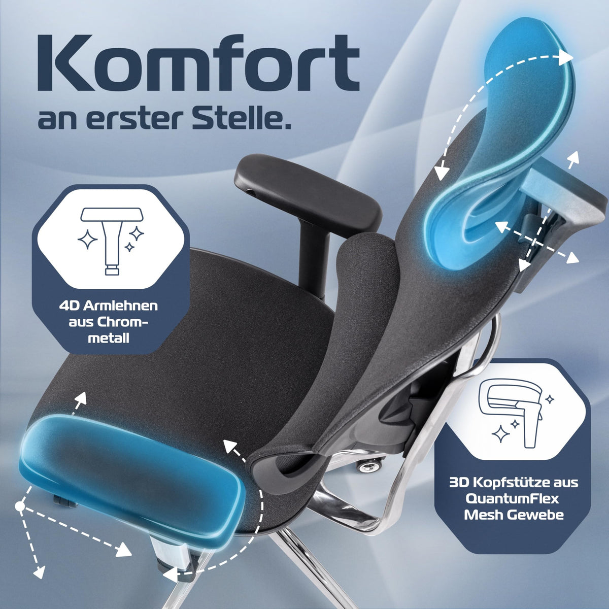 CLOUVOU BrightSeat Ergonomic Office Chair [Test Winner] Desk Chair 100% Individually Adjustable Office Chair & Gaming Chair Computer Chair Home Office Chair Ergonomic Swivel Chair 150 kg