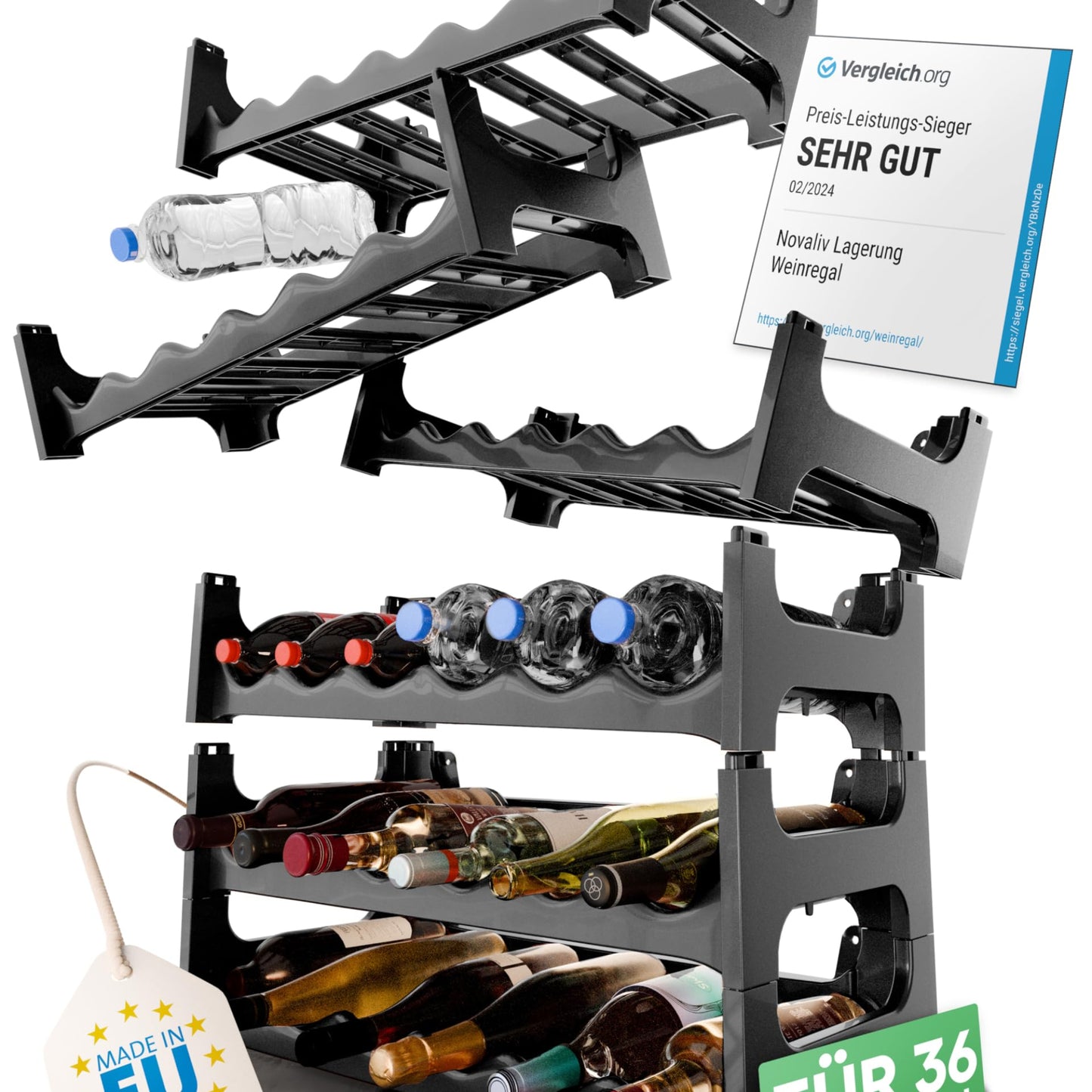 Novaliv Plastic Bottle Rack for 48 Bottles Expandable Wine Rack Stackable Black Drink Rack Bottle Shelf System Shelf for Drinks Bottle Cabinet Spirits Shelf