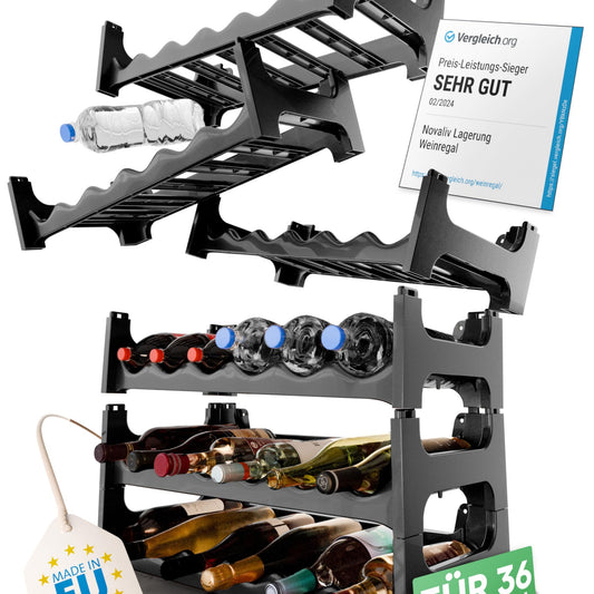 Novaliv Plastic Bottle Rack for 48 Bottles Expandable Wine Rack Stackable Black Drink Rack Bottle Shelf System Shelf for Drinks Bottle Cabinet Spirits Shelf