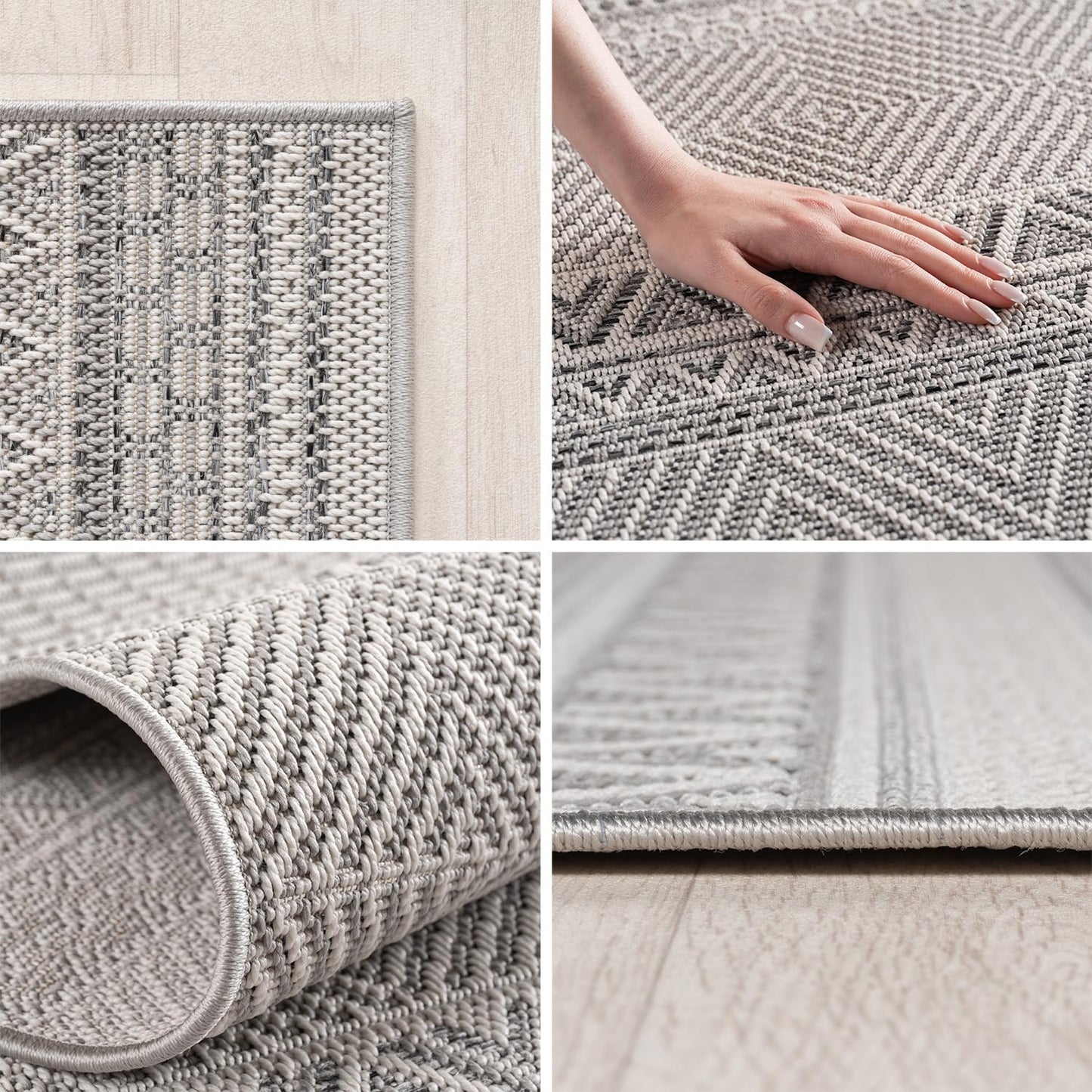 SIMPEX Outdoor Teppich Wetterfest Beige 140x200 cm, UV-beständig, ideal für Küche, Balkon, Terrasse, Garten Wohnzimmer Esszimmer, Skandinavisches Boho-Design, Pfelgeleicht