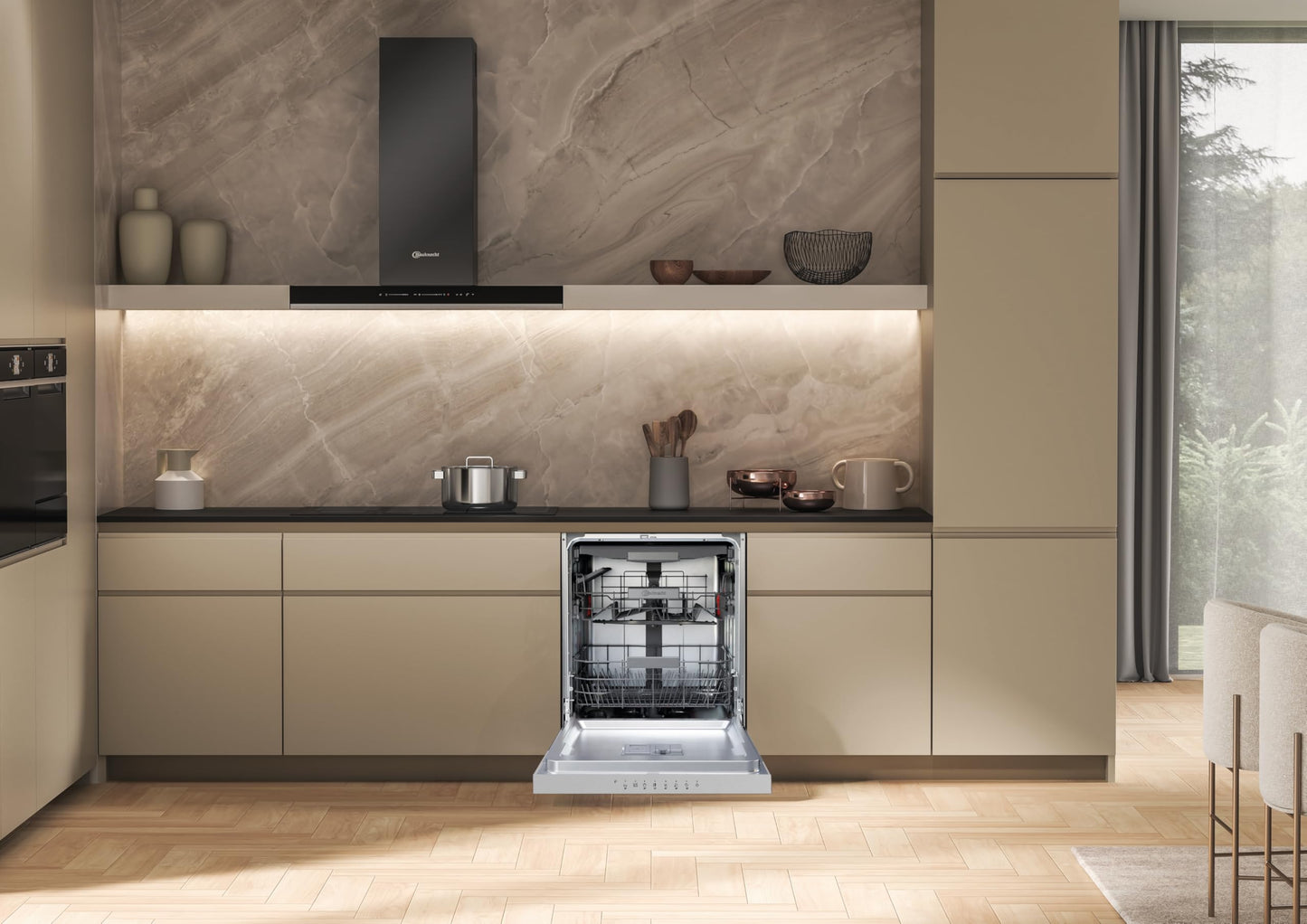 Bauknecht BK4UB14BN7A0X Undermount Dishwasher, 60 cm, ActiveDry Automatic Door Opening System, Delay Start, MultiZone, Separate Top or Bottom Basket Sink, Cutlery Drawer, Flexible Loading