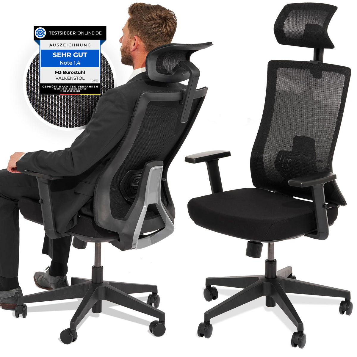 M2 Ergonomic Office Chair, Test Winner with Adjustable Armrest without Headrest for Maximum Freedom of Movement, Back-Friendly, Comfortable Desk Chair for Office and Home Office Chair