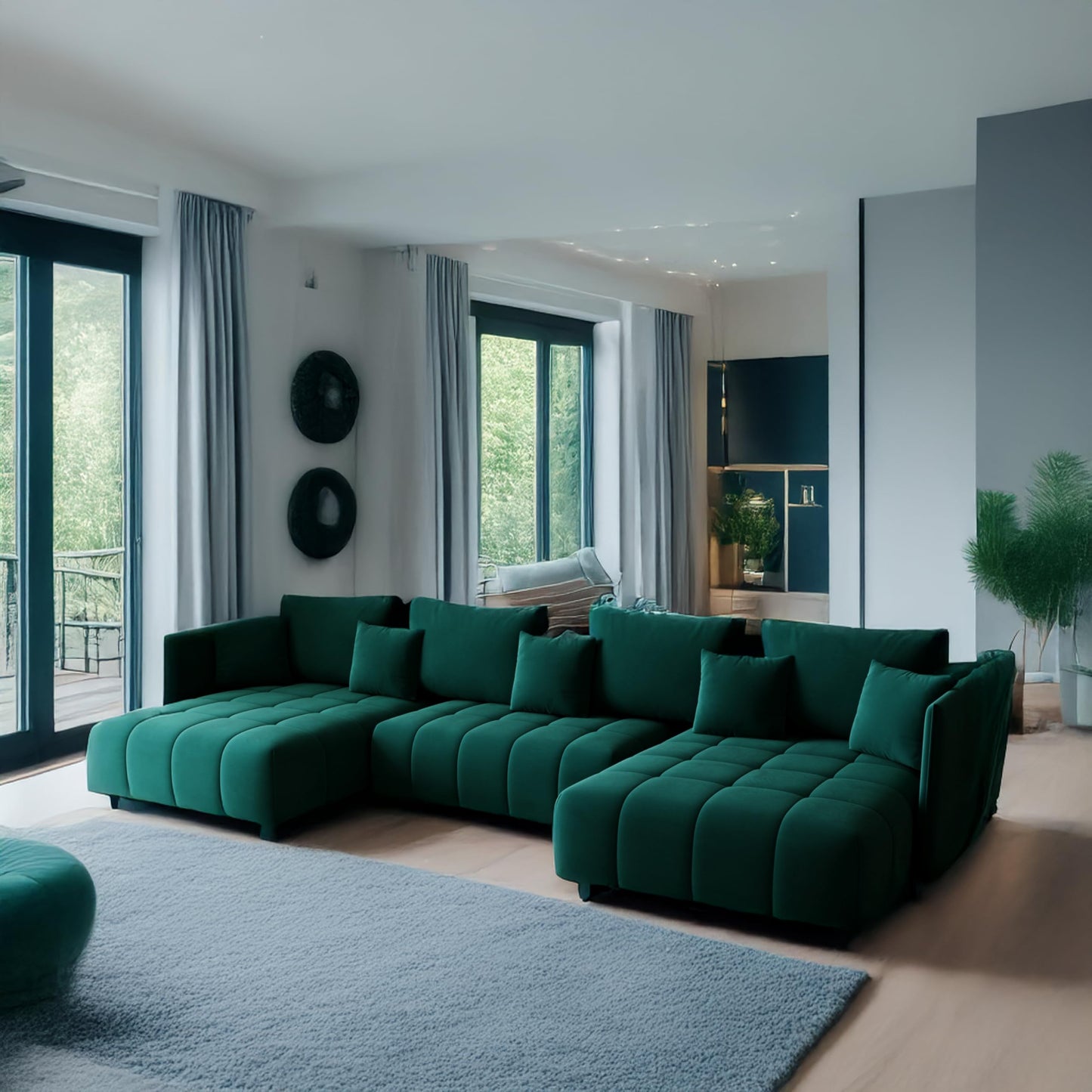 U-Shape Corner Sofa Gona U with Sleep Function - Large Sofa Bed 346 × 188 cm - Sofa with Bed Box - T30 Foam - Automatic Folding Function, Easily Extendable - Monolith 97 (Graphite)
