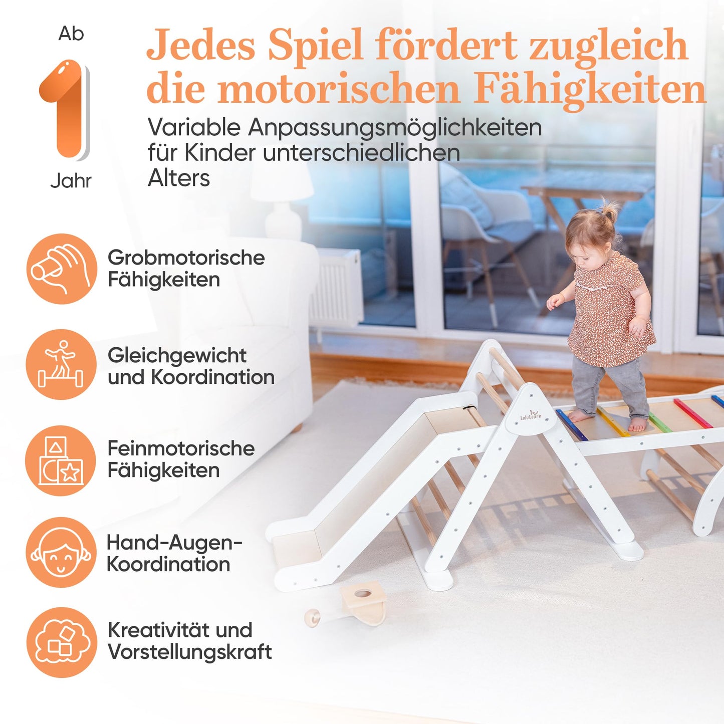 Lululearn® Climbing Triangle, Climbing Arch & Ramp [Foldable] Ideal for Indoor & Garden - Climbing Frame from 1 Year, Montessori Toy for Active Learning - Discover Now! (White)