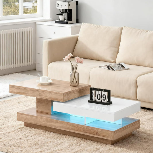 Rotating Coffee Table White Living Room Table with Rotating Board High Gloss Modern Side Table Coffee Table