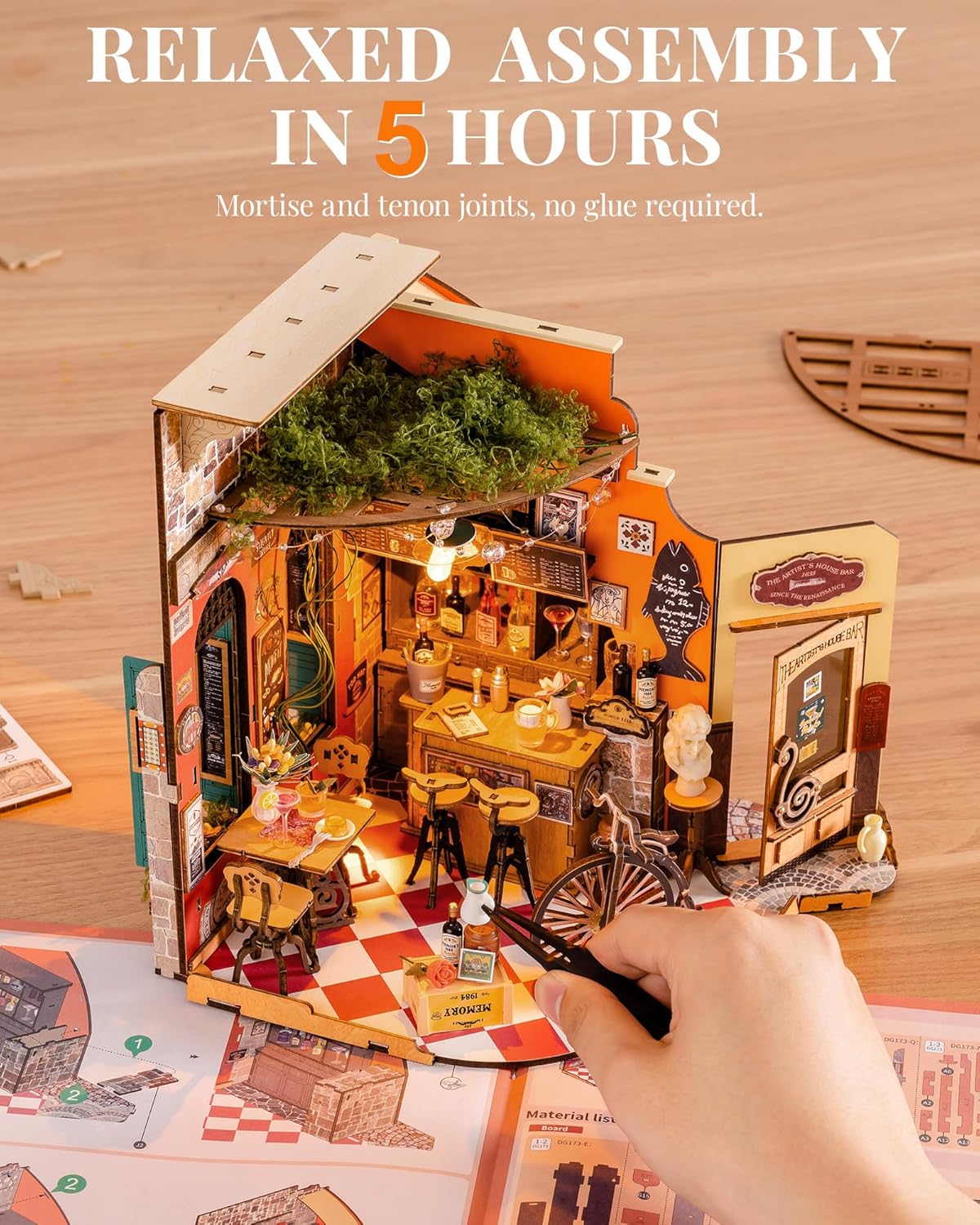 Rolife DIY Miniature House Kit Cheers Bar Model Kits for Adults to Build Miniature Dollhouse Home Decoration Birthday Gift