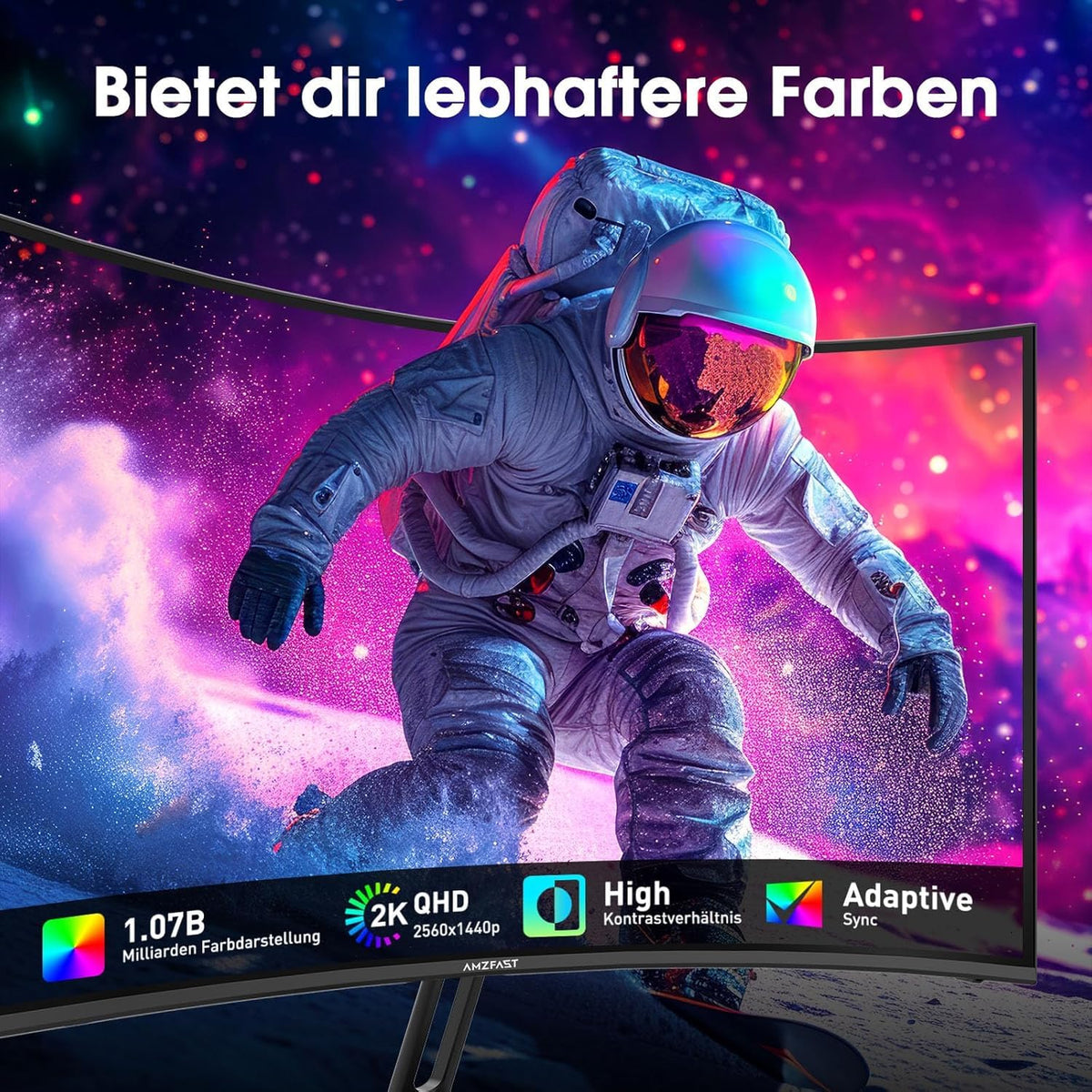 Amzfast Gaming Monitor Curved 24 Inch - 180Hz, FHD 1920 x 1080, Blue Light Filter, 1 ms MPRT, Adaptive Sync, sRGB 130% / DCI-P3 97%, HDMI 1.4 + DP 1.2, VESA 75 x 75, AMZG24C1