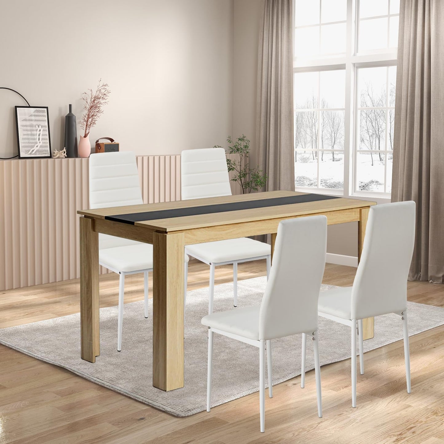 FURNITABLE Esstisch mit 4 Stühlen Esszimmergruppe, 4er Set Esszimmerstühle und Rechteckig Holztisch Essgruppe für Wohnzimmer Küche Büro (110 * 70cm Tisch+4 Schwarz Stühle)