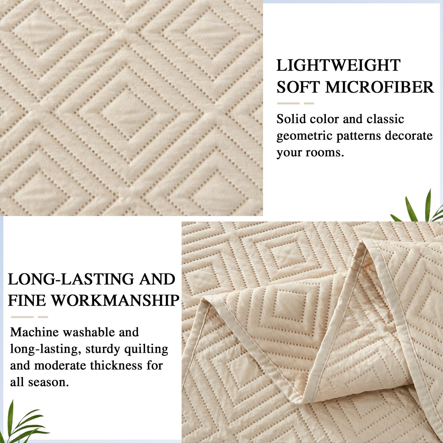 Qucover Tagesdecke Bettüberwurf 220x240cm Grün, Bedspreads aus Mikrofaser, Bettüberwuf Set mit 2 Kissenbezügen 50x75cm,Steppdecke bei 3D-Ultraschal genäht, Sofaüberwurf Bettüberwurf Überwurfdecke