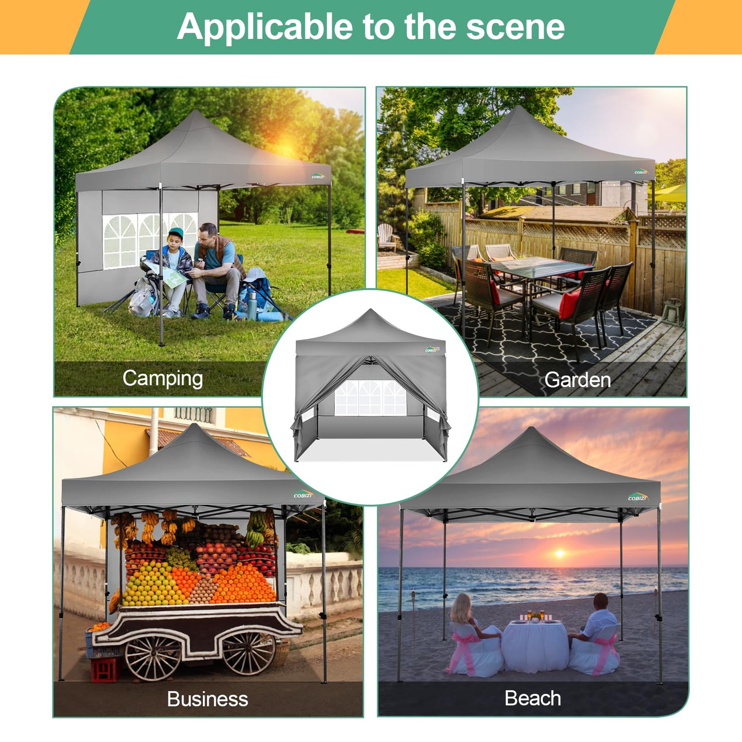COBIZI Pavillon Faltpavillon 3x3 wasserdicht stabil Winterfest,Outdoor faltbar partyzelt，gartenpavillon mit 4 Seitenteilen und 4 Sandsack und Laufradtasche, Schwarz