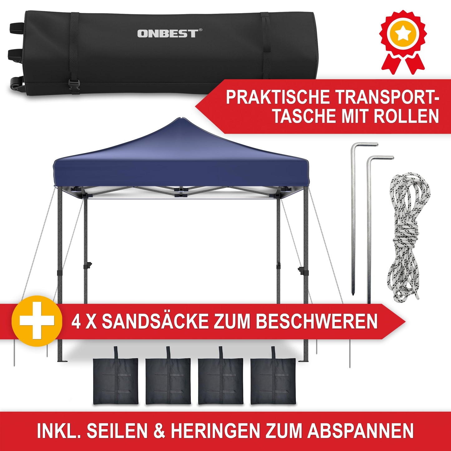 Gazebo - 3 x 3 m - Large Entrance - Waterproof - Pop Up Frame - Side Walls with 3 x 3 Windows - Additional with Bag - Foldable Outdoor Gazebo Folding Gazebo (Grey)