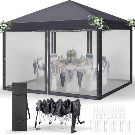 LEADZM Gazebo 3 x 3 m, Folding Gazebo, Waterproof, UV Protection 50+, Height Adjustable with 4 Mosquito Nets, Sturdy, Ideal for Garden, Patio, Camping and Commercial Use