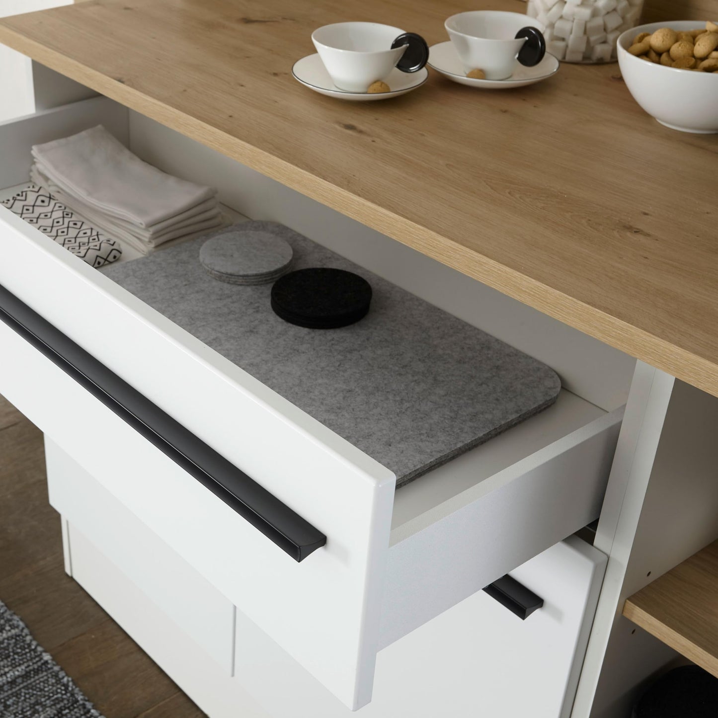 FINN Modern Kitchen Unit without Electrical Appliances in Matt White, Artisan Oak Look, Spacious Fitted Kitchen with Lots of Storage Space, 260 x 200 x 60 cm (W x H x D)