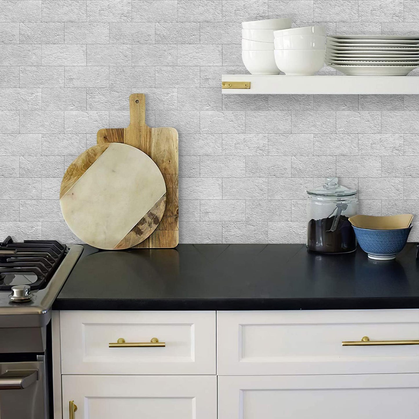 DEWOO Pack of 20 Wall Tiles, Wall Panels, Metro Tiles, Kitchen Splashback, Wall Plate, Self-Adhesive Tiles, Grey, Kitchen, Bathroom, (34 x 29 cm)