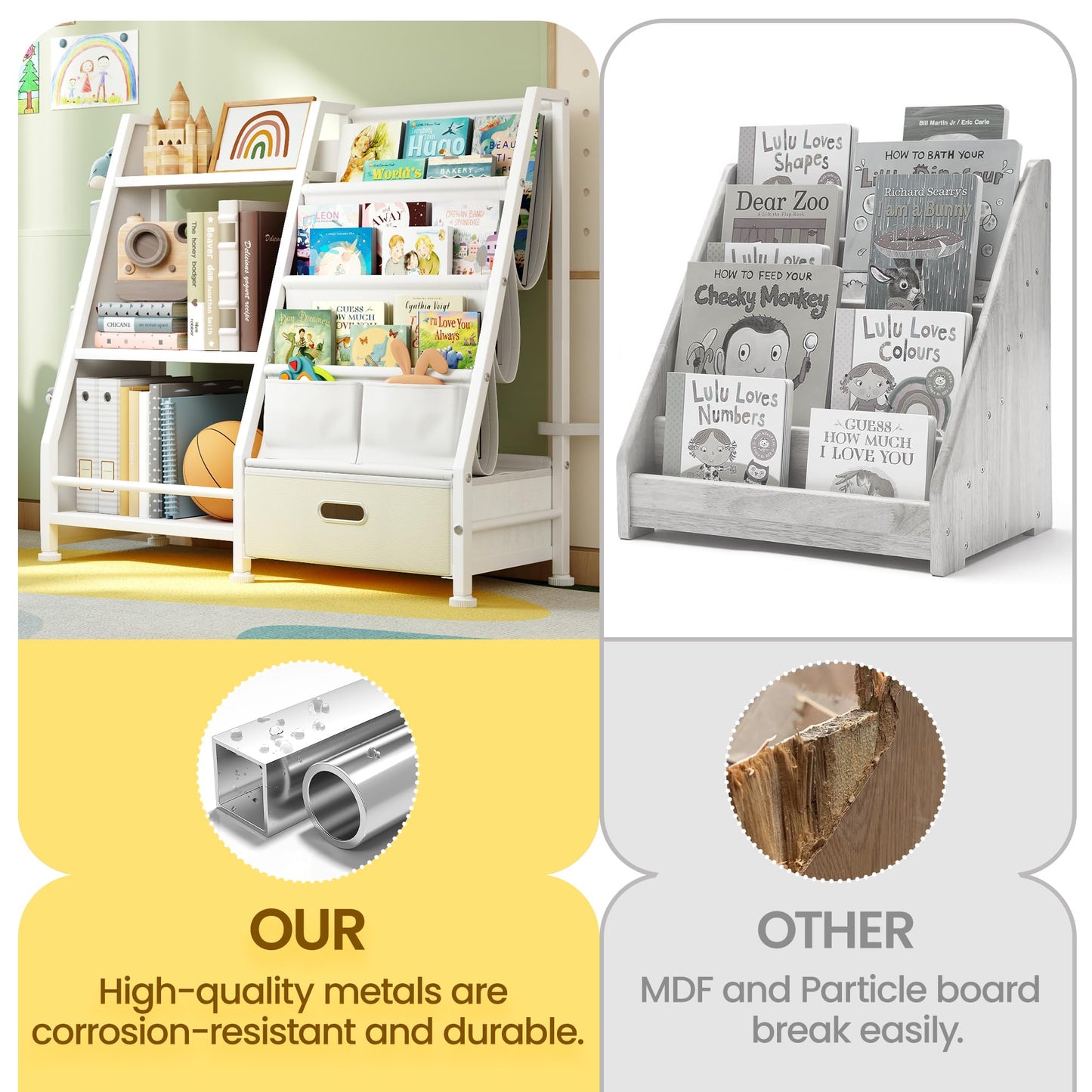 Children's Bookcase Children's Room Toy Shelves: Open Storage Shelf with 6 Compartments - Toddler Display Books Furniture, Nursery, Playroom