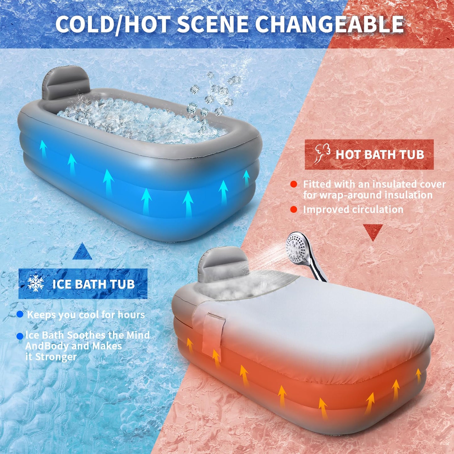 Nevife Inflatable Bathtub with Heat Protection Cover Cloth & Comfort Base, Foldable Adult Bathtub for Spa, Ice Baths, Camping - Includes Hand Pump, XL (158 x 95 x 45 cm)