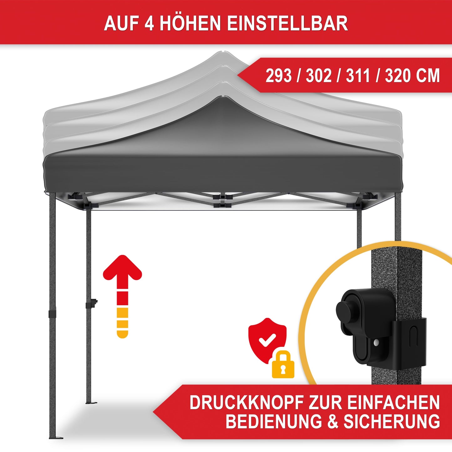 Gazebo - 3 x 3 m - Large Entrance - Waterproof - Pop Up Frame - Side Walls with 3 x 3 Windows - Additional with Bag - Foldable Outdoor Gazebo Folding Gazebo (Grey)